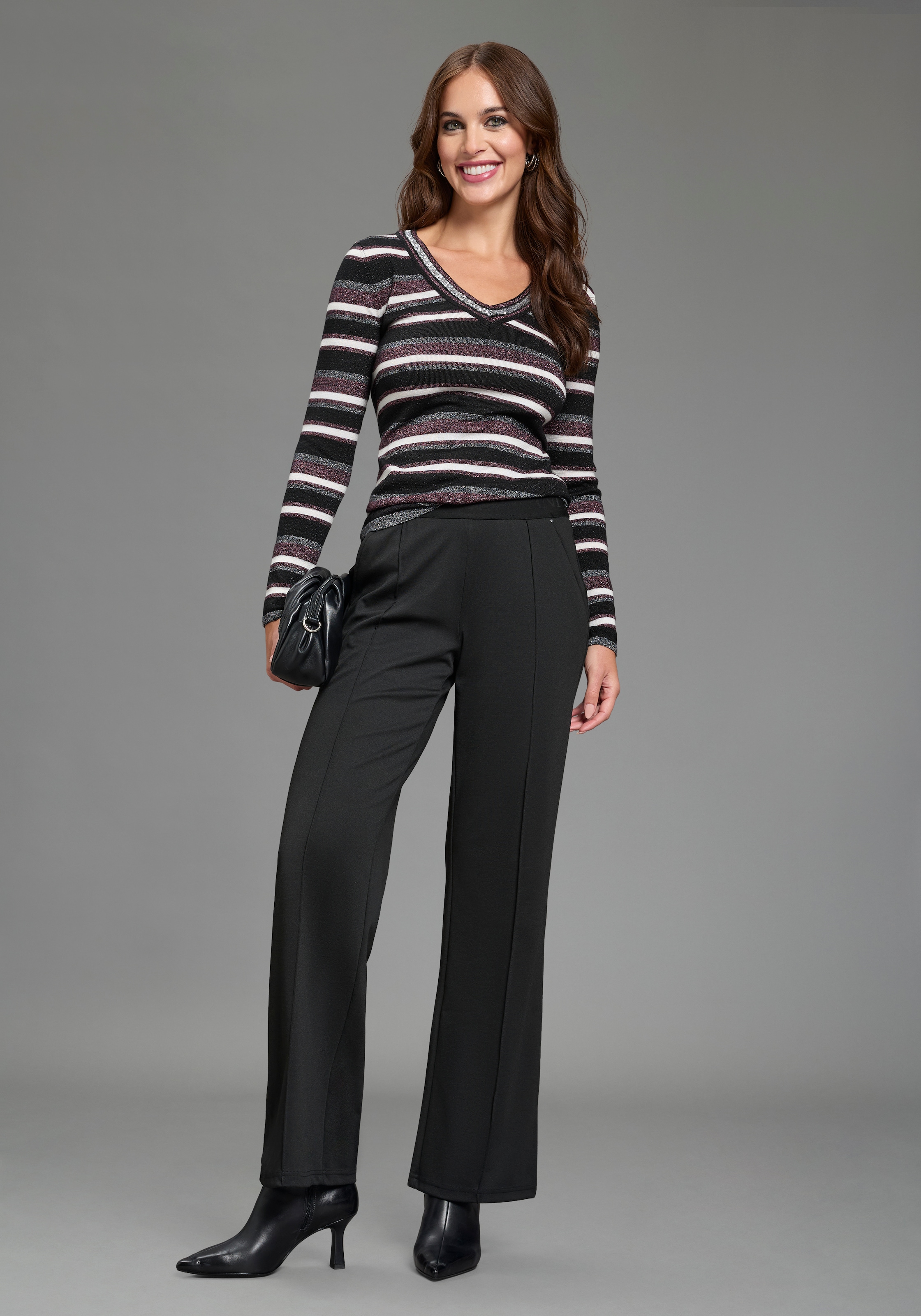 Melrose Pull col V avec fil pailleté doux et détails en sequins