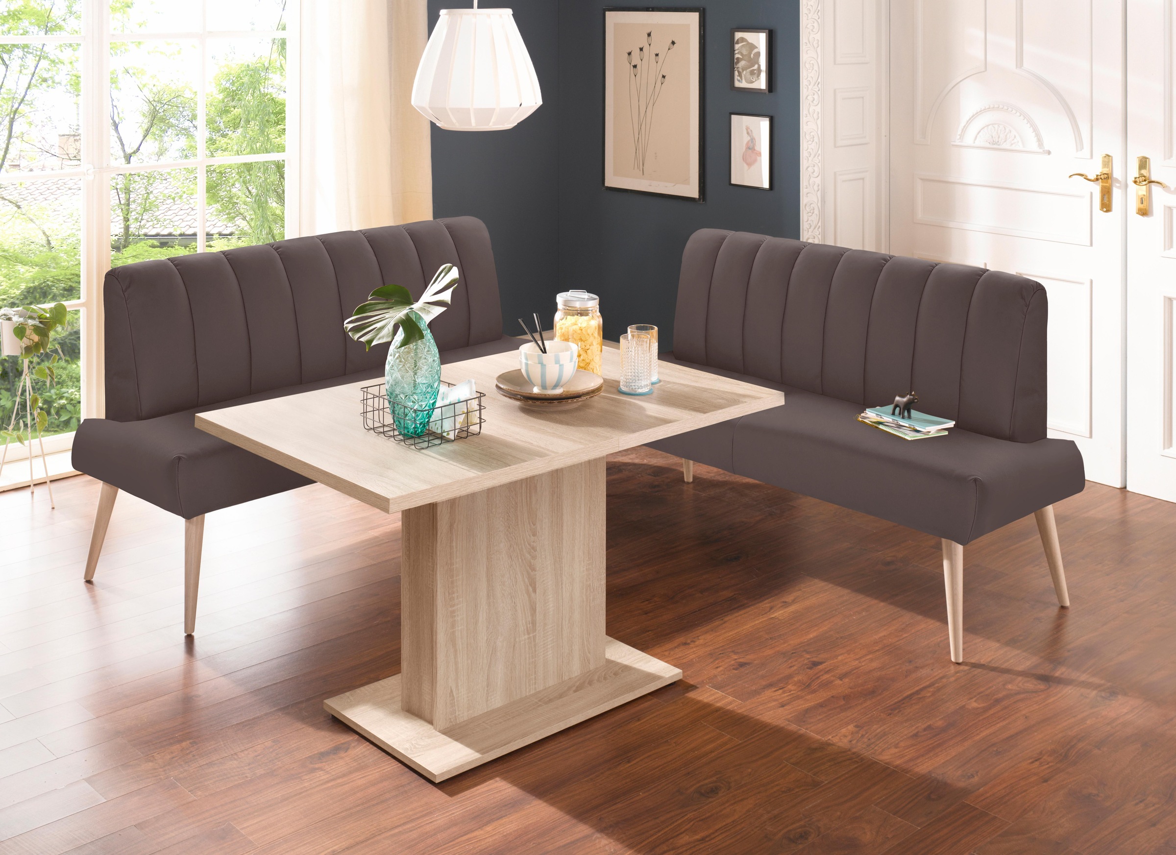 exxpo - sofa fashion Banc »Costa, moderne Rückensteppung, bequem und elegant, hoher Holzfuss« hochwertige Detailverarbeitung, Frei im Raum stellbar