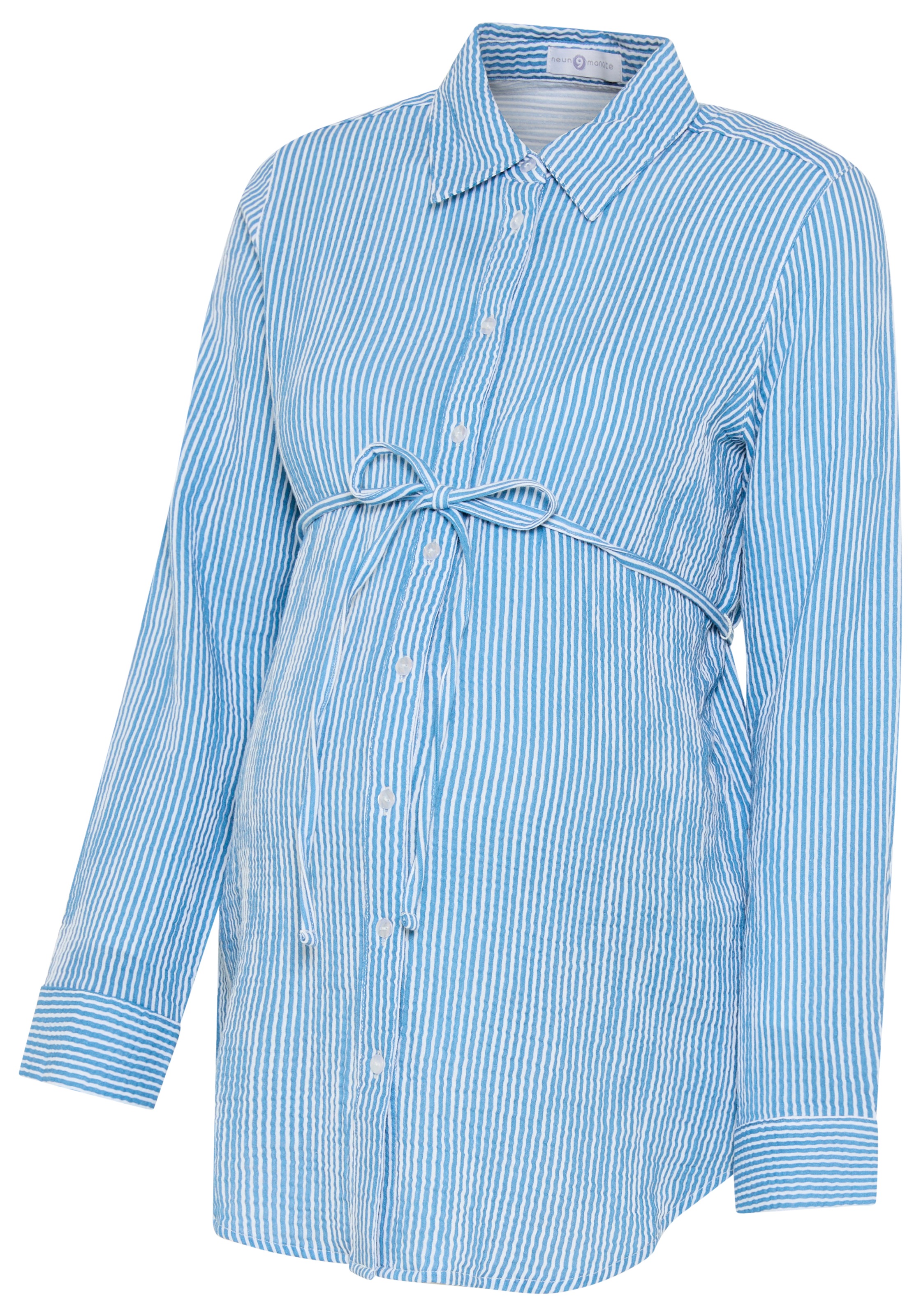 Neun Monate T-shirt de grossesse »Umstands-Bluse, Streifenbluse« mit Blusenkragen, mit Bindebändern, mit Knopfleiste, langärmlig