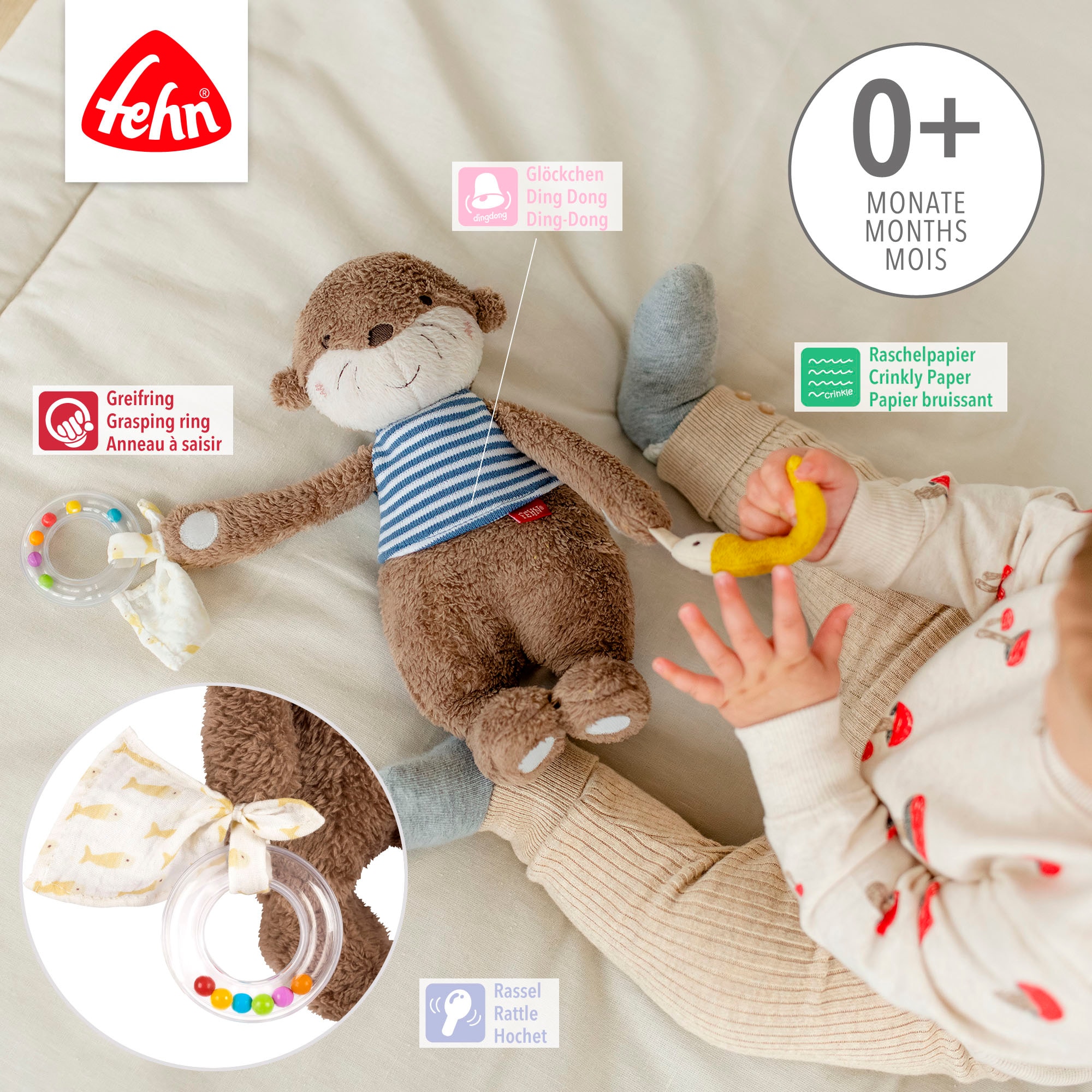 Fehn Greifspielzeug »Otter Theo, Activity-Otter« zur Befestigung an Kinderwagen, Babyschale oder Bett