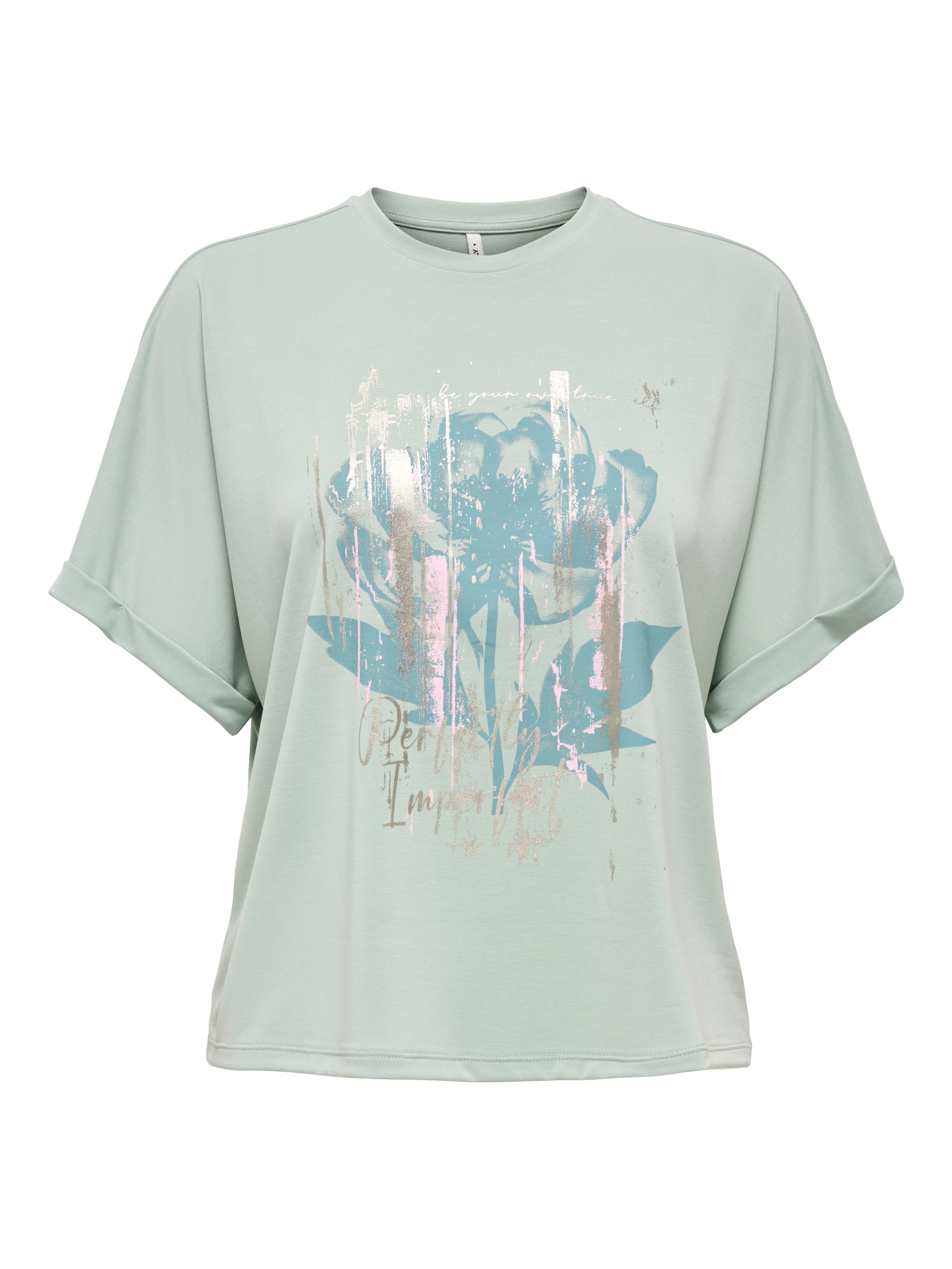 ONLY T-shirt »ONLFREE LIFE S/S FOLD-UP TOP BOX JRS« mélange de matières, coupe régulière, col rond