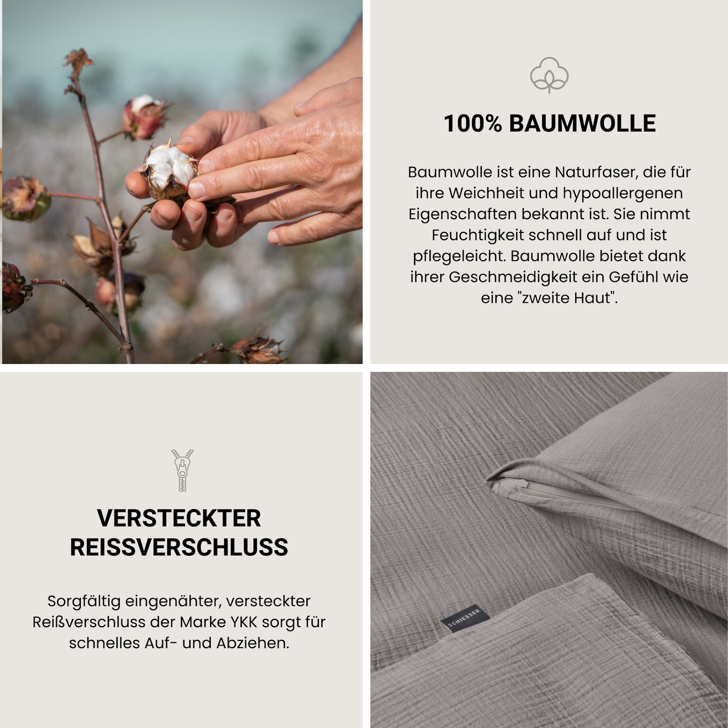 Schiesser Linge de lit »Molly aus supersofter Musselin-Qualität in gedeckten Farben« 2 cuis Made in Green