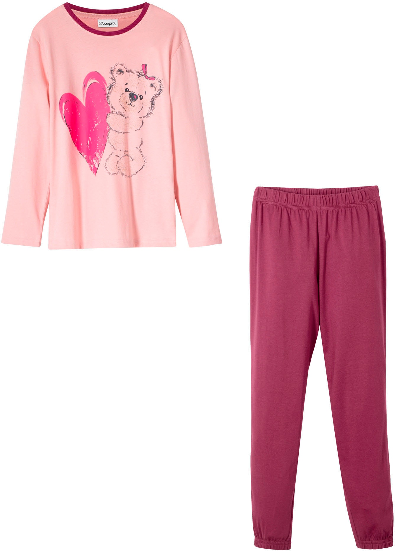 bonprix Pyjama »Pyjama aus reiner Baumwolle (2-tlg. Set)« Set, 2, 2 tlg. bequeme Passform, mit elastischem Bund und fixiertem Bindeband