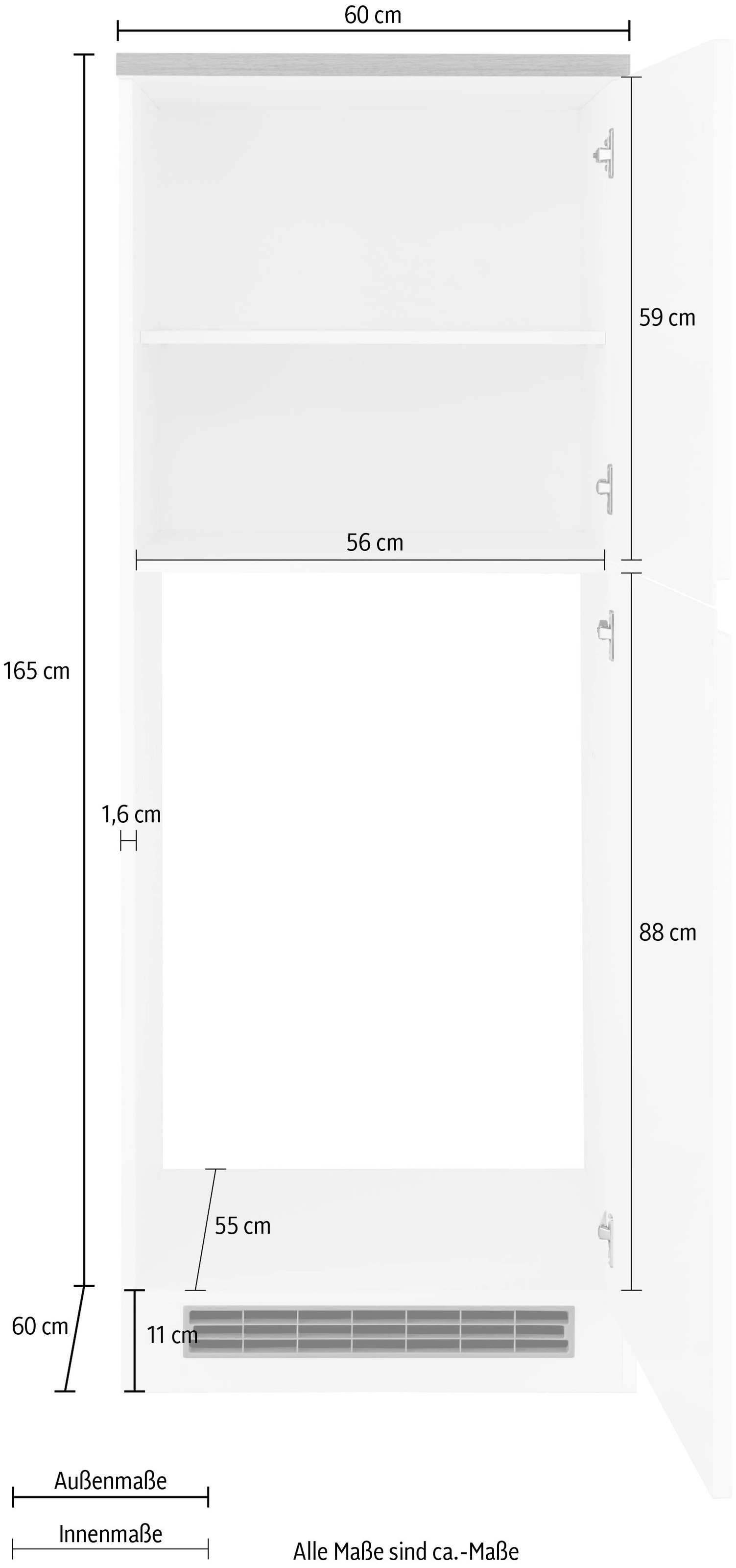 KOCHSTATION Armoire réfrigérée encastrable »KS-Virginia,neu in verbesserter Ausführung« Rangement, Softclose,  Largeur 60 cm, hauteur 165 cm, niche pour réfrigérateur : L/H/P 56/88/55 cm