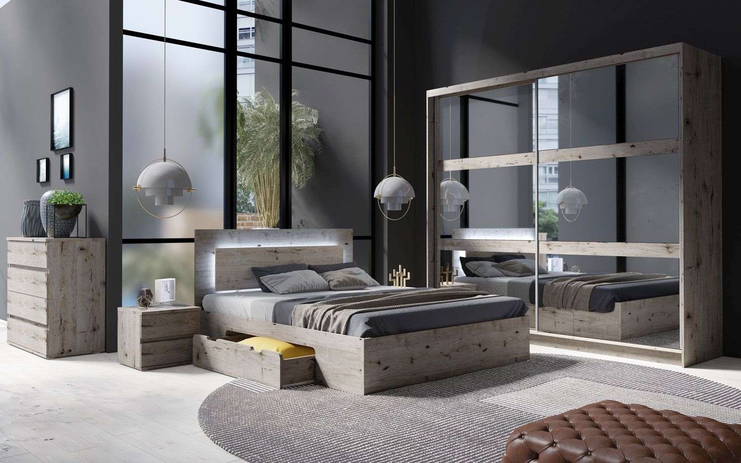 Home affaire Lit »PRESSAC mit Schubladen und Beleuchtung, in 2 Breiten - 160 und 180 cm« Bettgestell mit Schubladen, ohne Lattenrost und Matratze