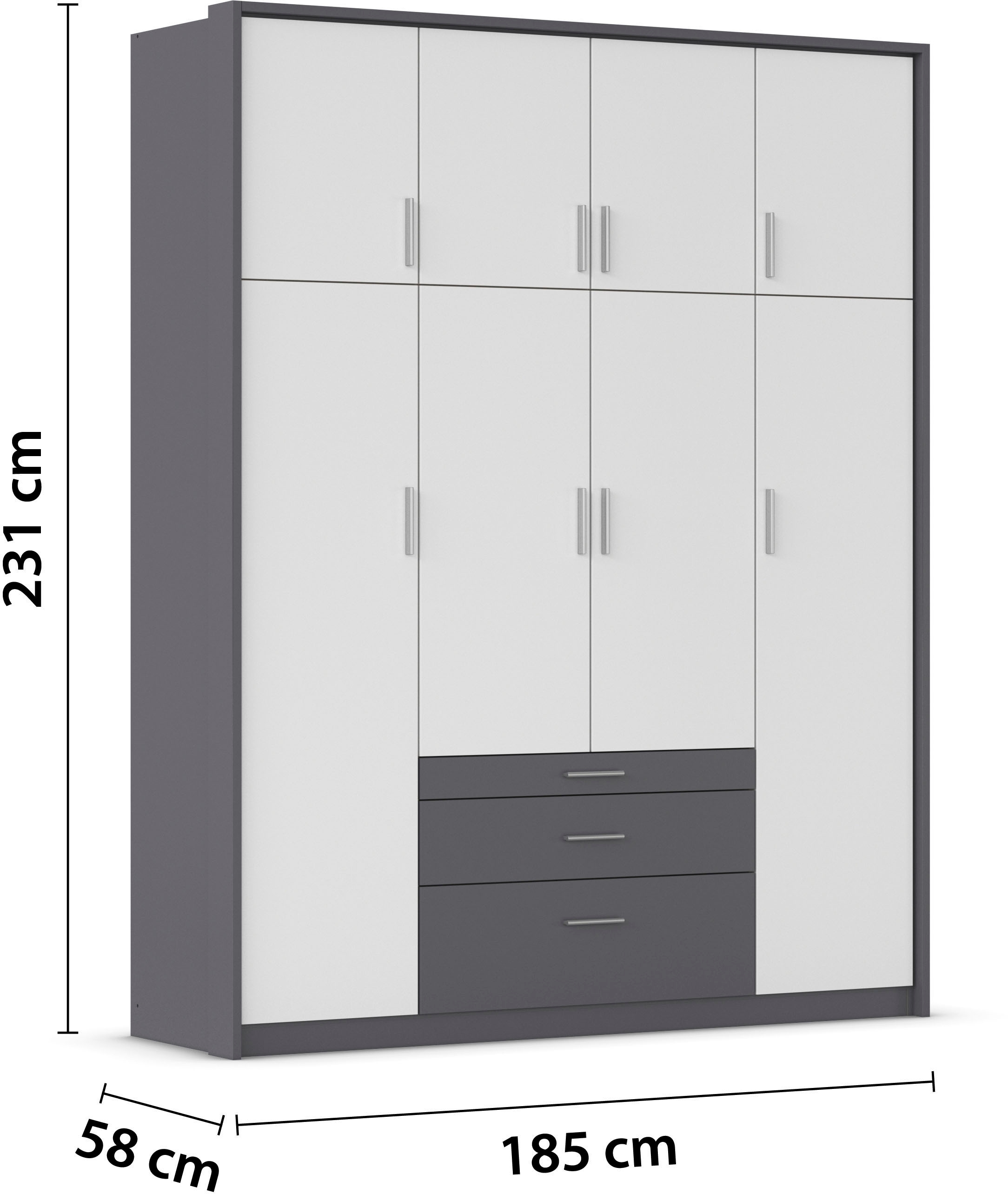 rauch Armoires à vêtements »Schrank Drehtürenschrank Garderobe Ankleide Schlafzimmer HILDESHEIM« Largeurs : 185/275 cm, hauteur 231 cm,  tiroir supérieur avec compartiments pratiques MADE IN GERMANY