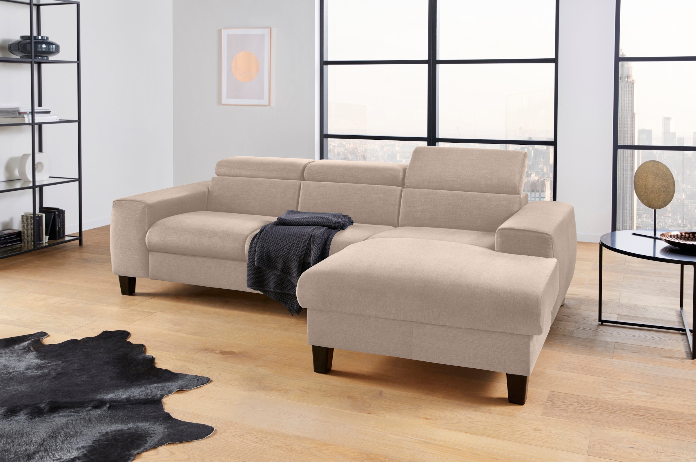 COTTA Ensemble rembourré »Morven L-Form« Set,  Set bestehend aus: Ecksofa mit Kopfteilverstellung & Hocker