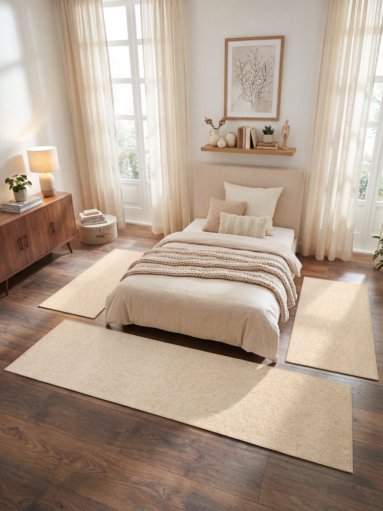 HANSE Home Bordure de lit »Wolly 2« Höhe 12 mm 3 cuis tlg. tapis de lit, set de 3 coureurs, uni, poils courts, coureur de lit