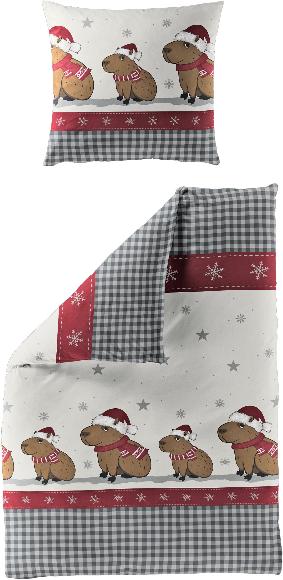 BIERBAUM Linge de lit »Wichtel« 2 pièces tlg. 100 % Baumwolle, Biber, unterschiedliche Weihnachts-Designs