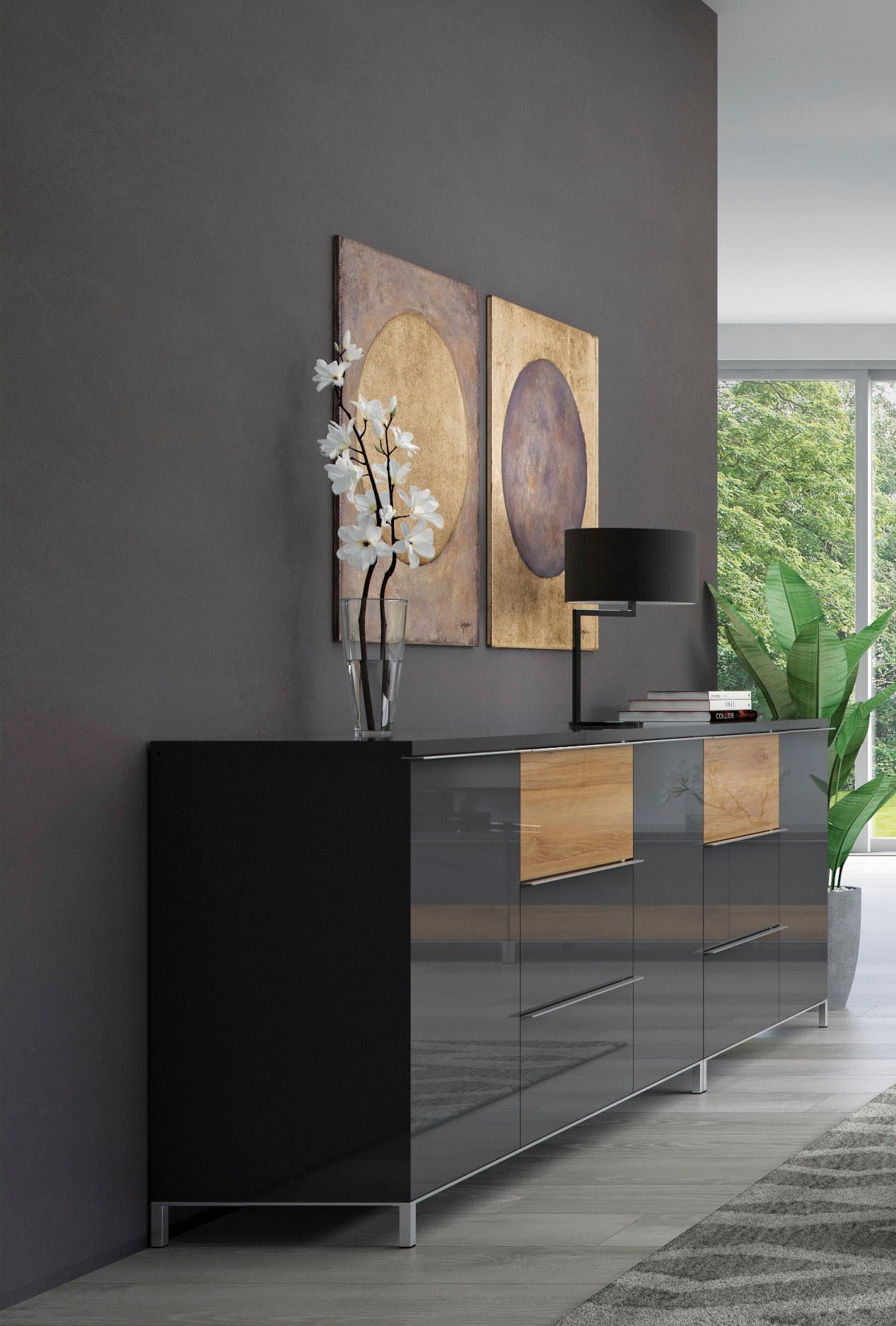 GOODproduct Buffet »Onyx, Kommode mit 3 Schubladen und 1 Tür, UV Lackierung Hochglanz« Matériau bois certifié FSC®,  commode combinée avec fonction soft-close, dimensions (L/P/H) 106/45/88cm