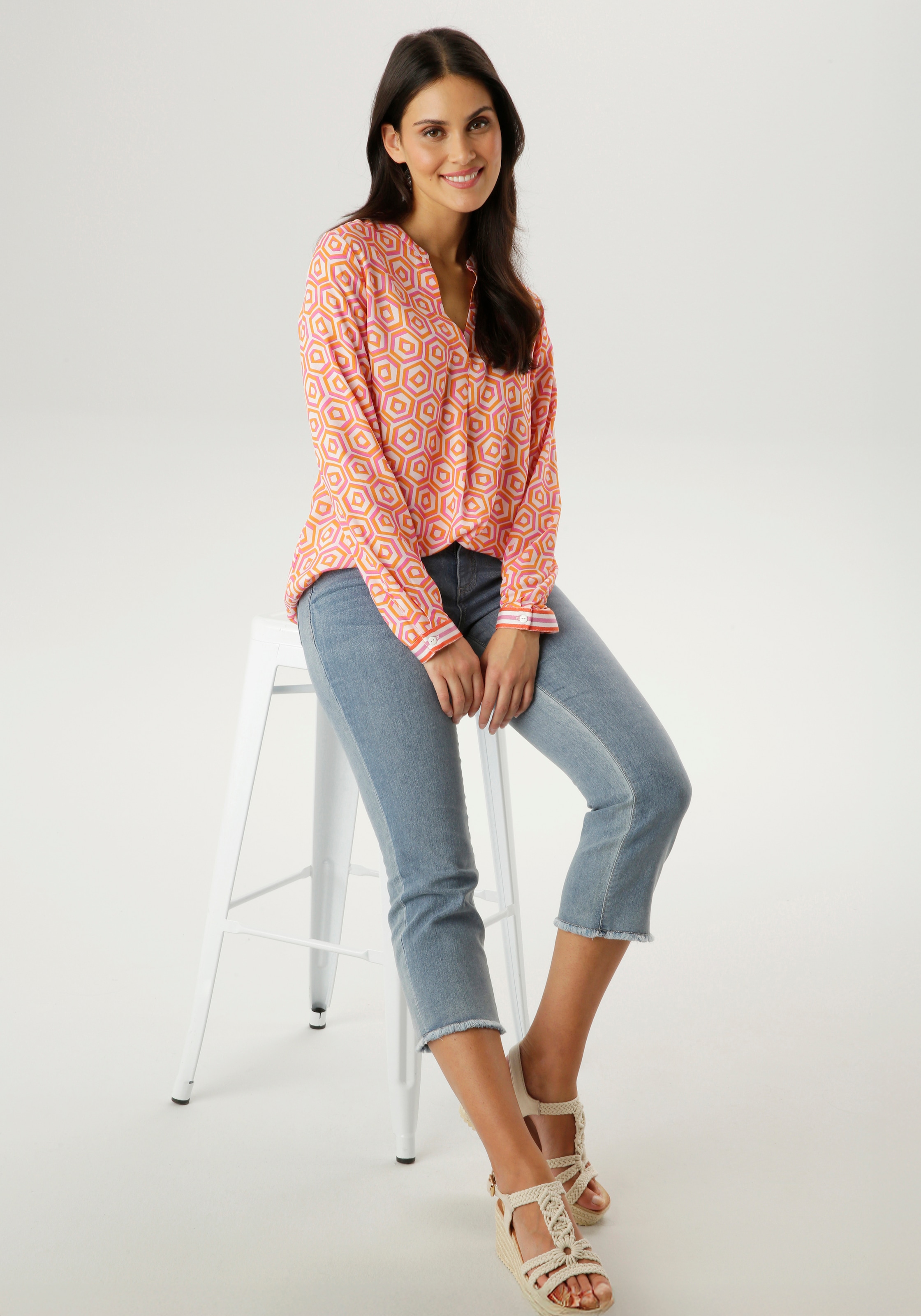 Aniston SELECTED Blouse à enfiler mit angesagter geometrischer Wabenmusterung -NEUE KOLLEKTION