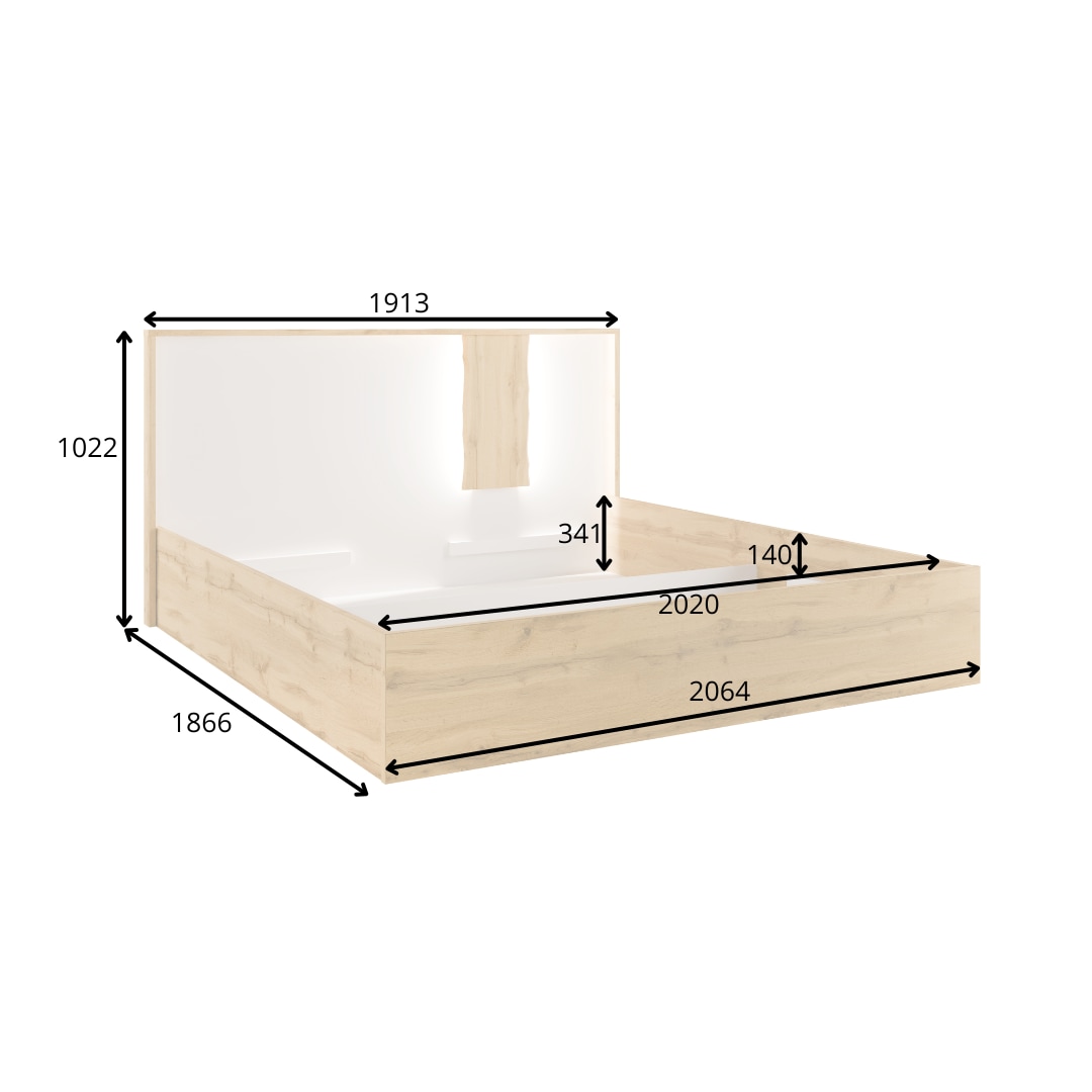 Home affaire Lit »Bett Fabella ohne Matratze (Schlaffläche 180x200 cm)« Bett mit Stauraum und Led-Beleuchtung, BxTxH 191,3x206,4x102,2 cm