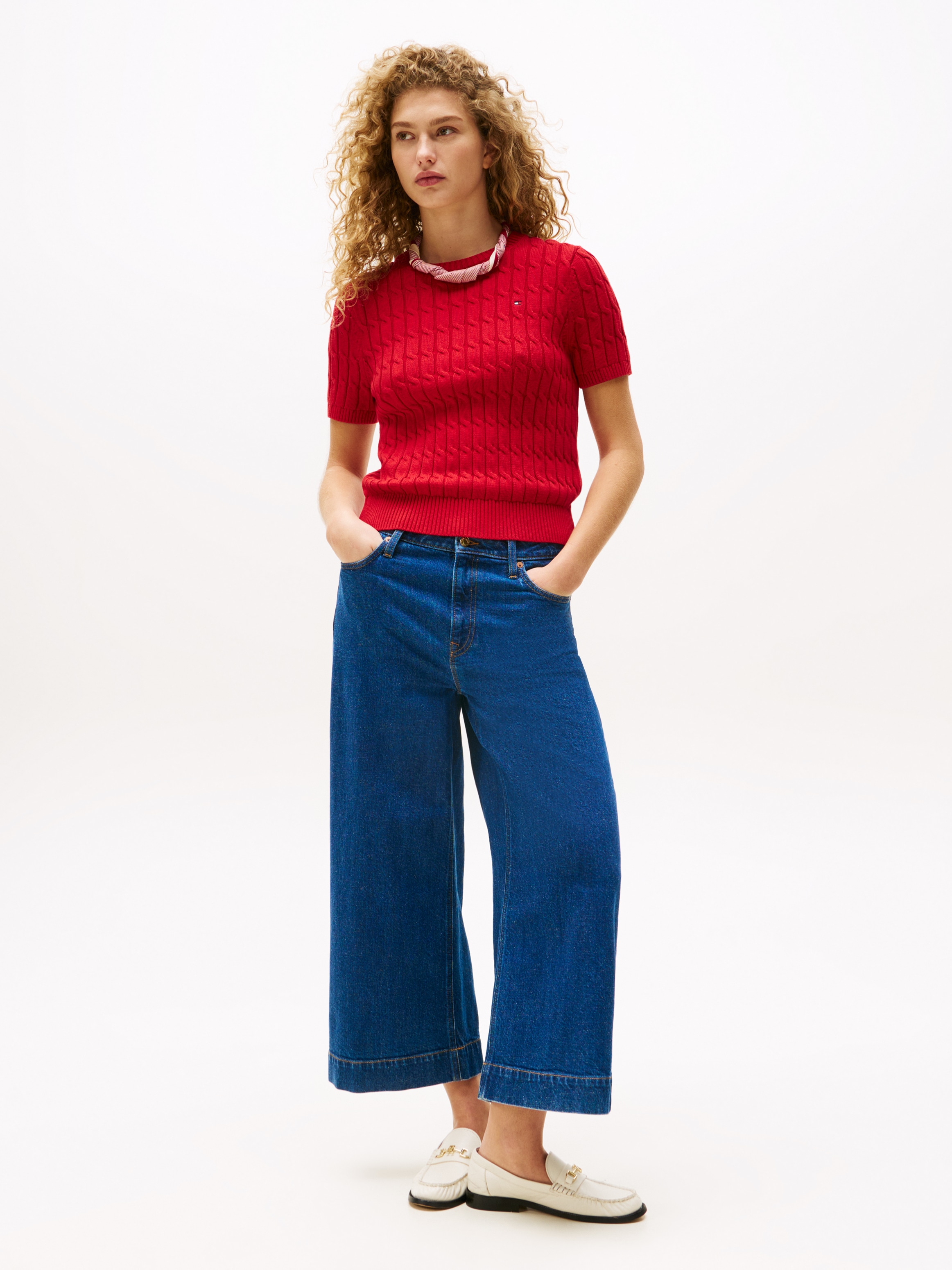 Tommy Hilfiger Kurzarmpullover »CO CABLE MID GG S/S C-NK SWT« mit Zopfmuster