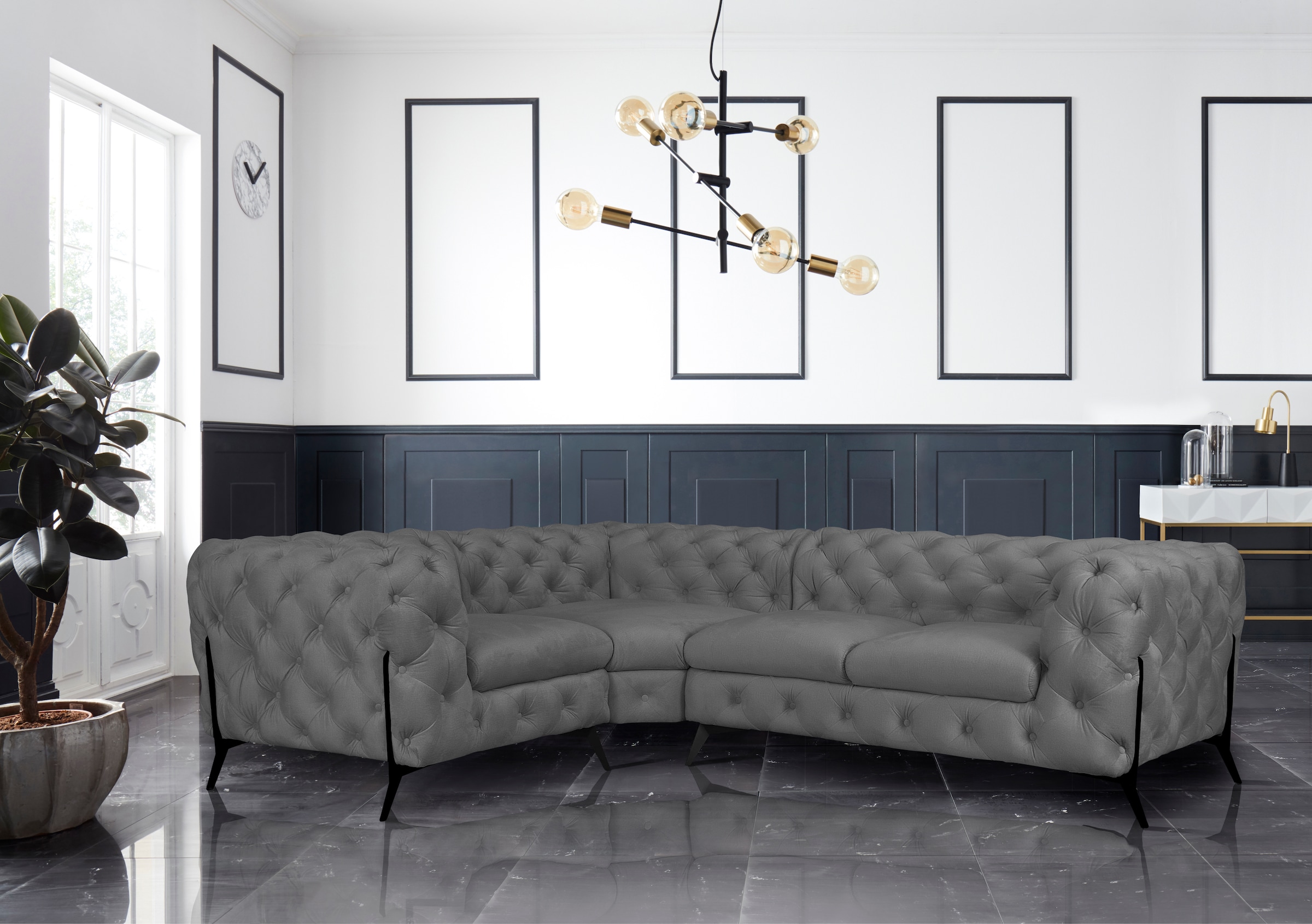 Home affaire Chesterfield-Sofa »Amaury L-Form« moderne Chersterfield-Optik, Breite 262 cm, Fussfarbe wählbar