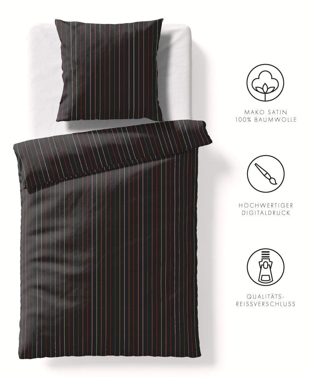 fleuresse Bettwäsche »Bed Art S« 3 Stk. Mako Satin 100% Baumwolle mit Reissverschluss