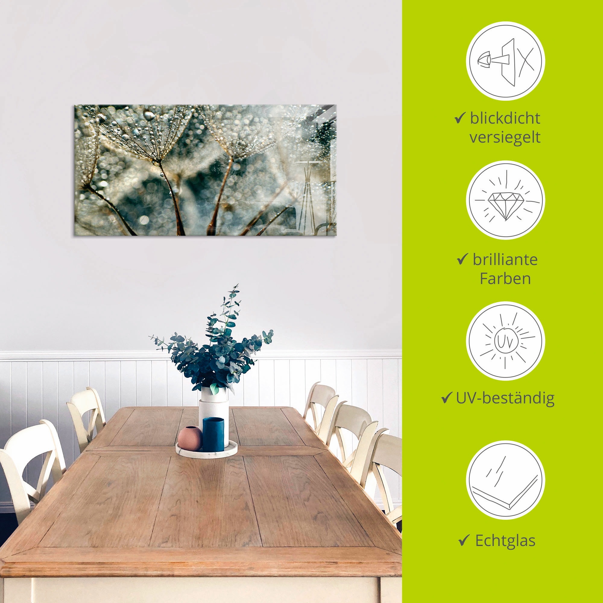 Artland Glasbild »Pusteblume Regenschauer« Blumen 1 Stk. tlg. in verschiedenen Grössen