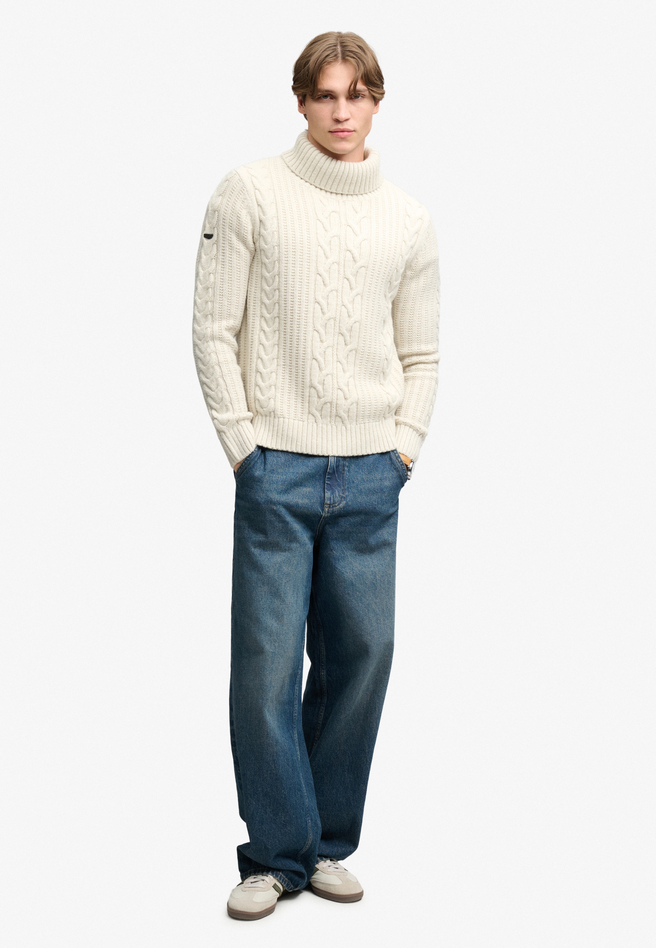 Superdry Rollkragenpullover »JACOB CABLE ROLL NECK JUMPER« Materialmix, relaxed fit