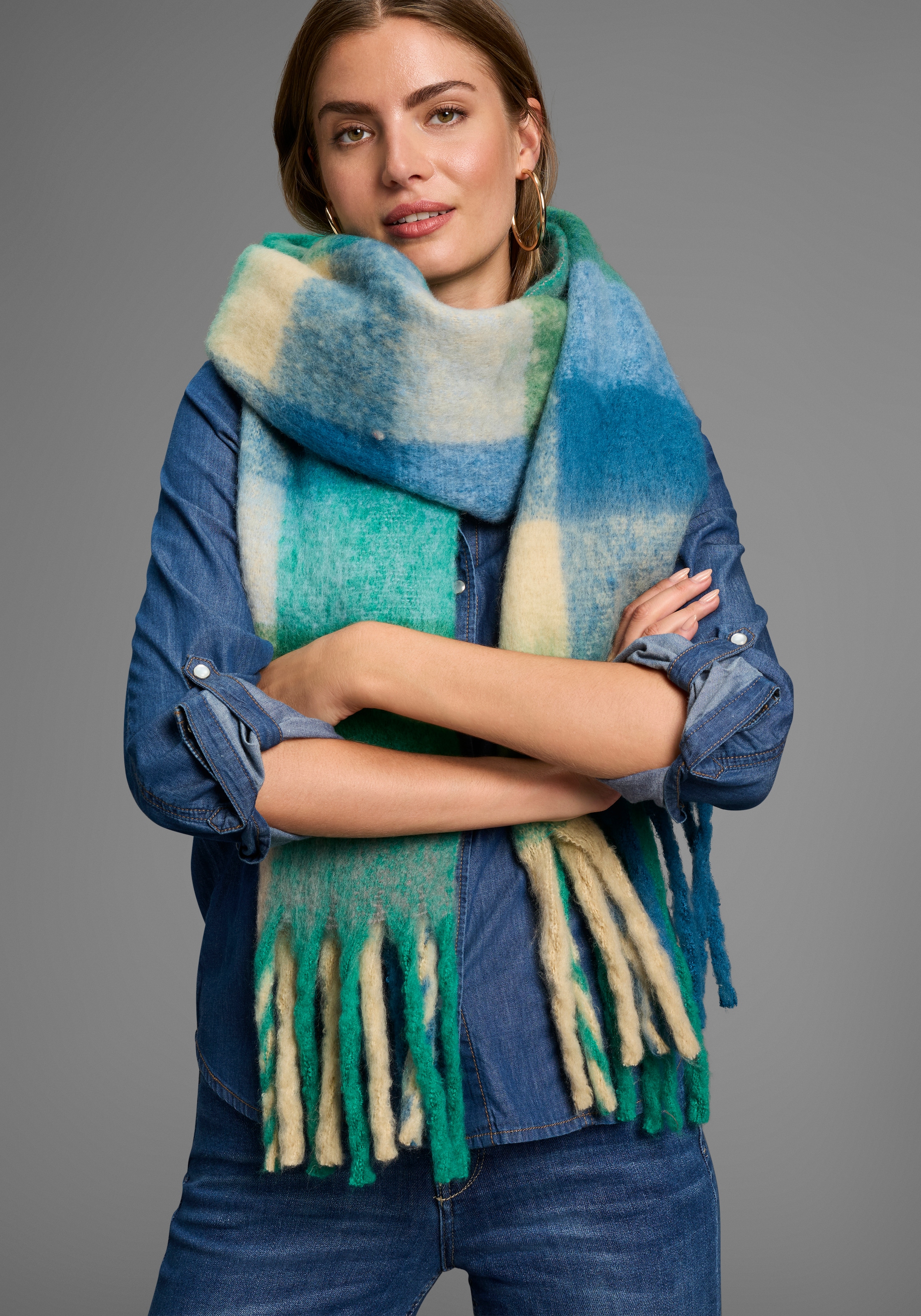 Laura Scott Foulard de mode au design carreaux tendance en longueur maxi - nouvelle combinaison de couleurs