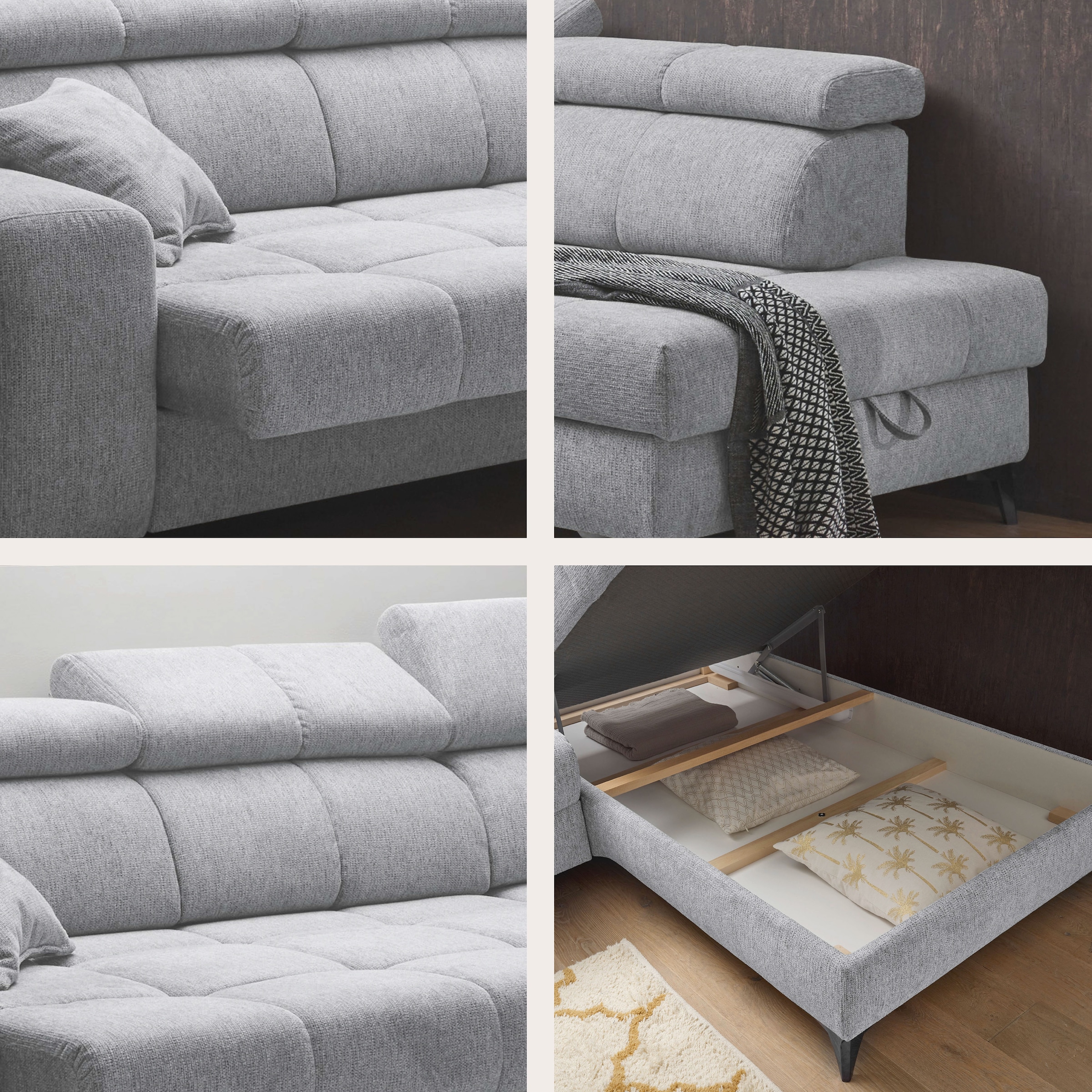 ED EXCITING DESIGN Canapé d'angle »Sydney L-Form« motorischer Sitztiefenverstellung, USB-Port & 2 Zierkissen