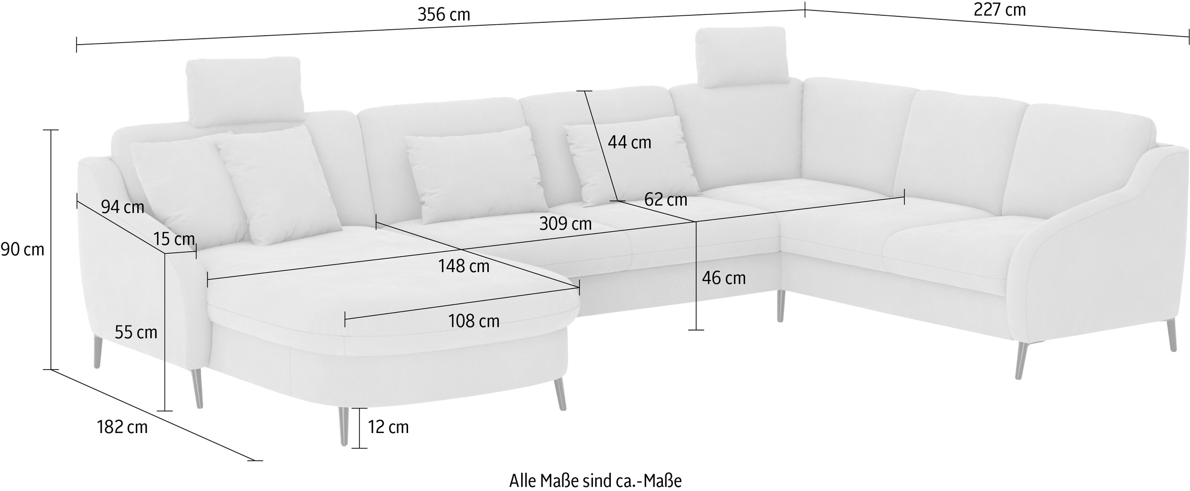 sit&more Wohnlandschaft »Soul U-Form« wahlweise mit Bettfunktion und Bettkasten oder Schubkasten
