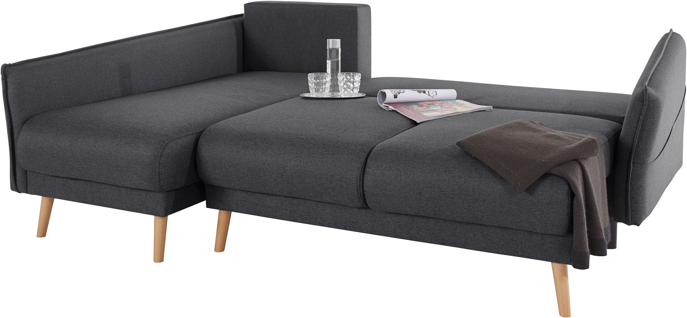 Home affaire Canapé d'angle »Granbo L-Form« incl. Bettfunktion und Bettkasten, Federkern-Polsterung, Seitentasche