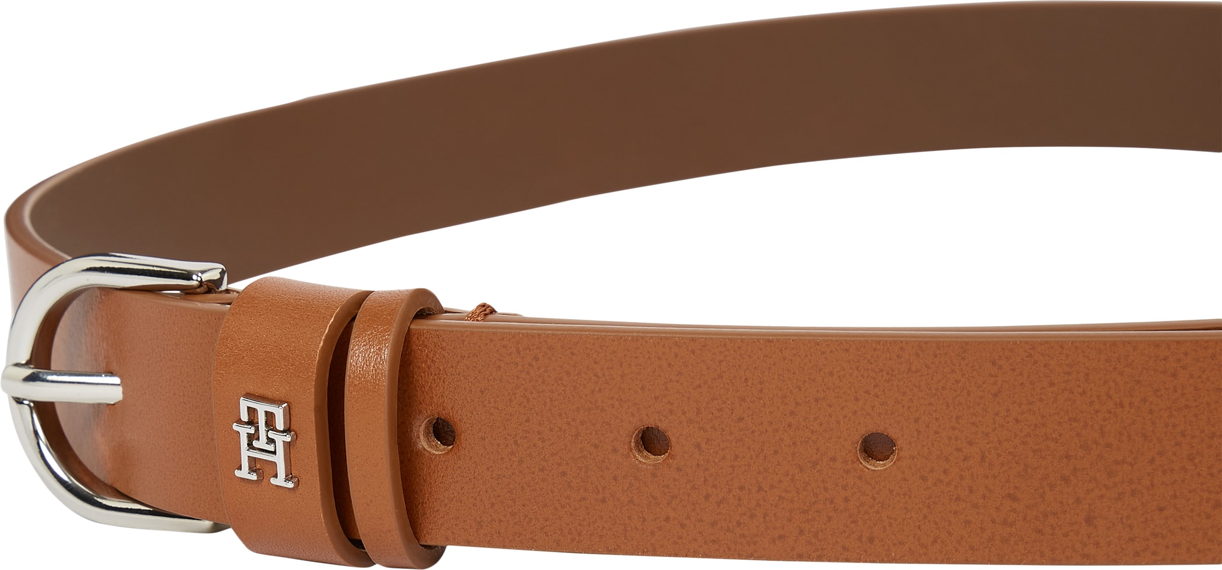 Tommy Hilfiger Ceinture en cuir »ESSENTIAL EFFORTLESS 2.5 SILVER« Einfachdornschliesse, Metallemblem