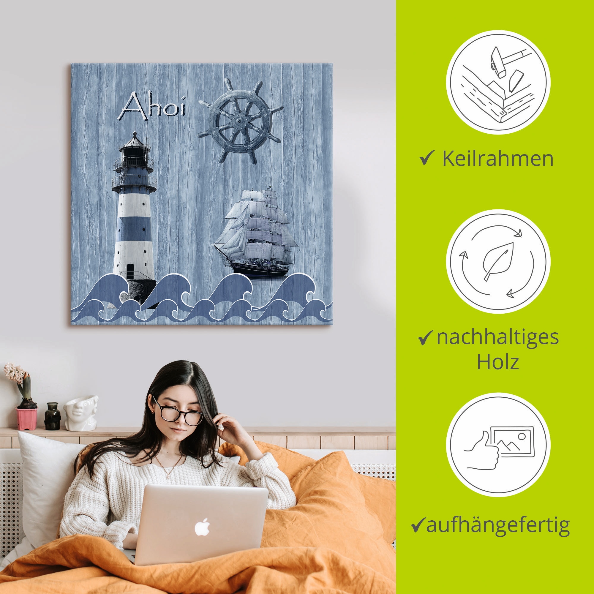 Artland Wandbild »Ahoi im maritimen Blau« Küste 1 Stk. tlg. als Alubild, Leinwandbild in verschied. Grössen
