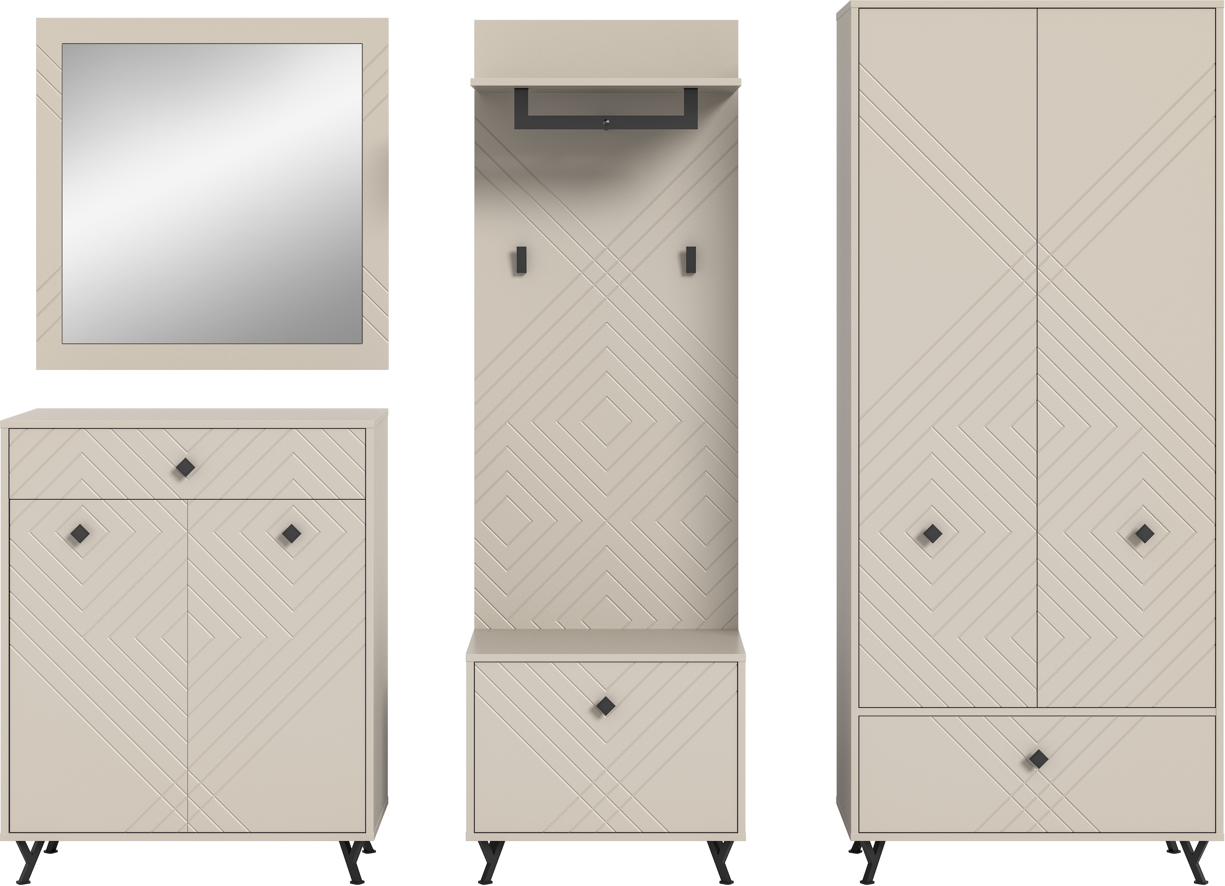 Home affaire Garderoben-Set »Mento, 5-teilig, Ornamentfräsung in der Front, bestehend aus:« Set, 5 Stk. tlg.