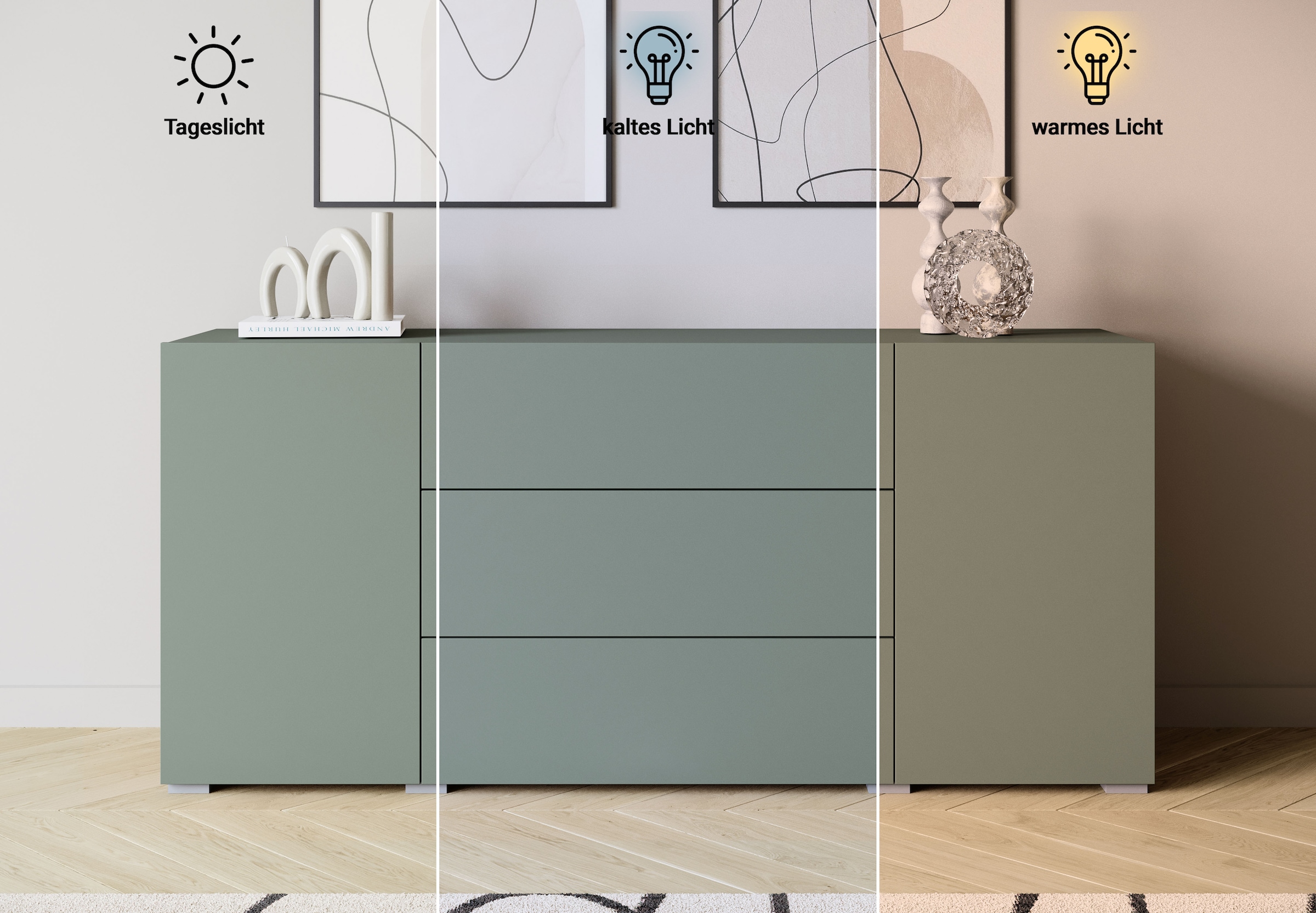 Home affaire Buffet »BERLIN« Commode moderne sans poignées largeur 150 cm, 4 tiroirs / 2 portes