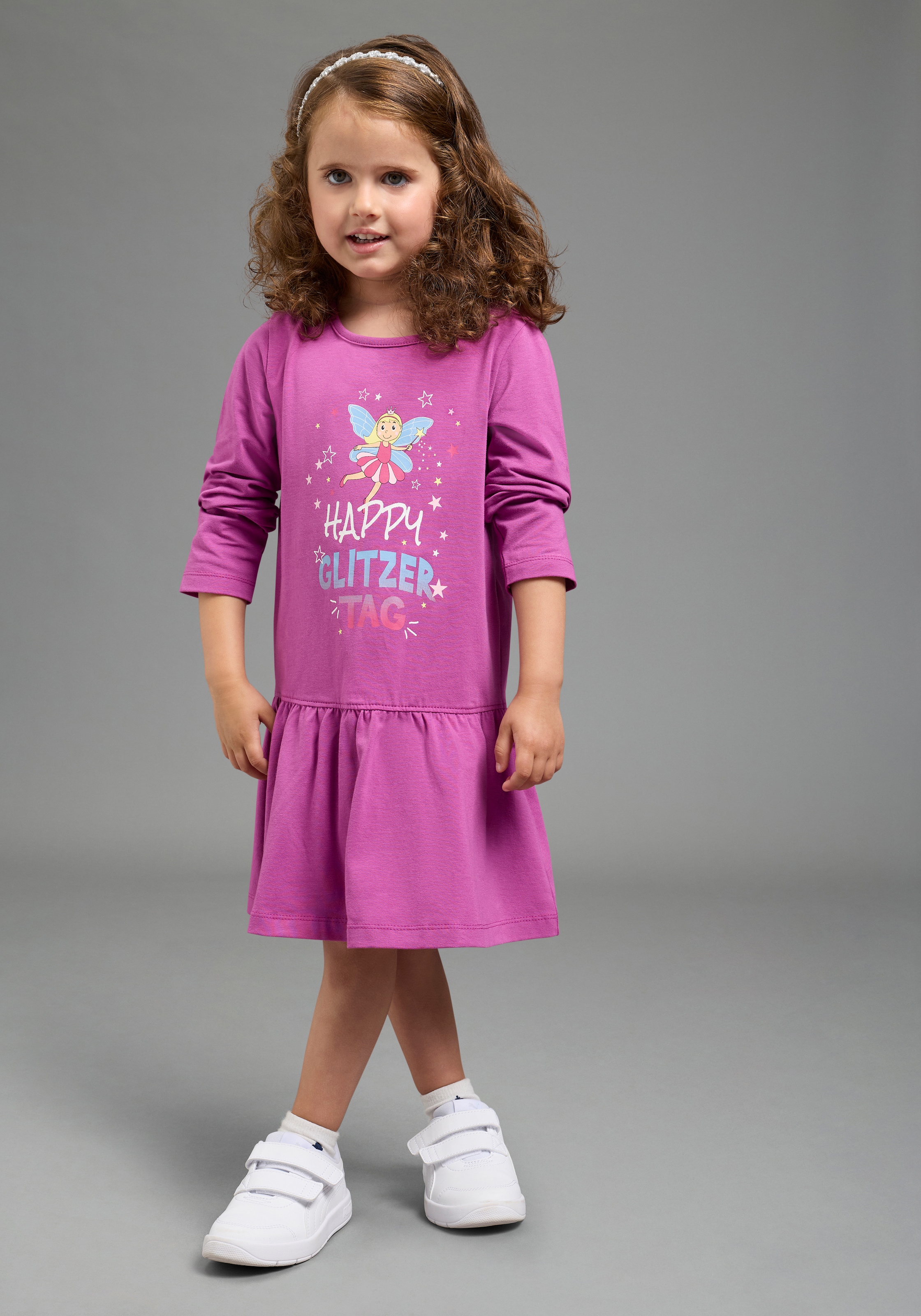 KIDSWORLD Robe en jersey »HAPPY GLITZER TAG« longueur au-dessus du genou, look ludique, en mélange de coton