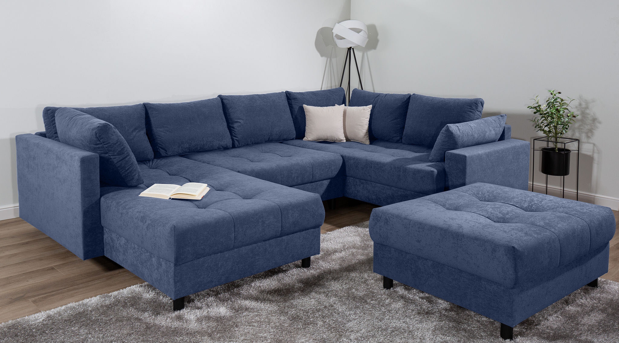 COLLECTION AB Paysage de salon »Toni U-Form mit Armlehne« inkl. Hocker und Zierkissen in abgesetzter Farbe, mit Bonnelfederkern