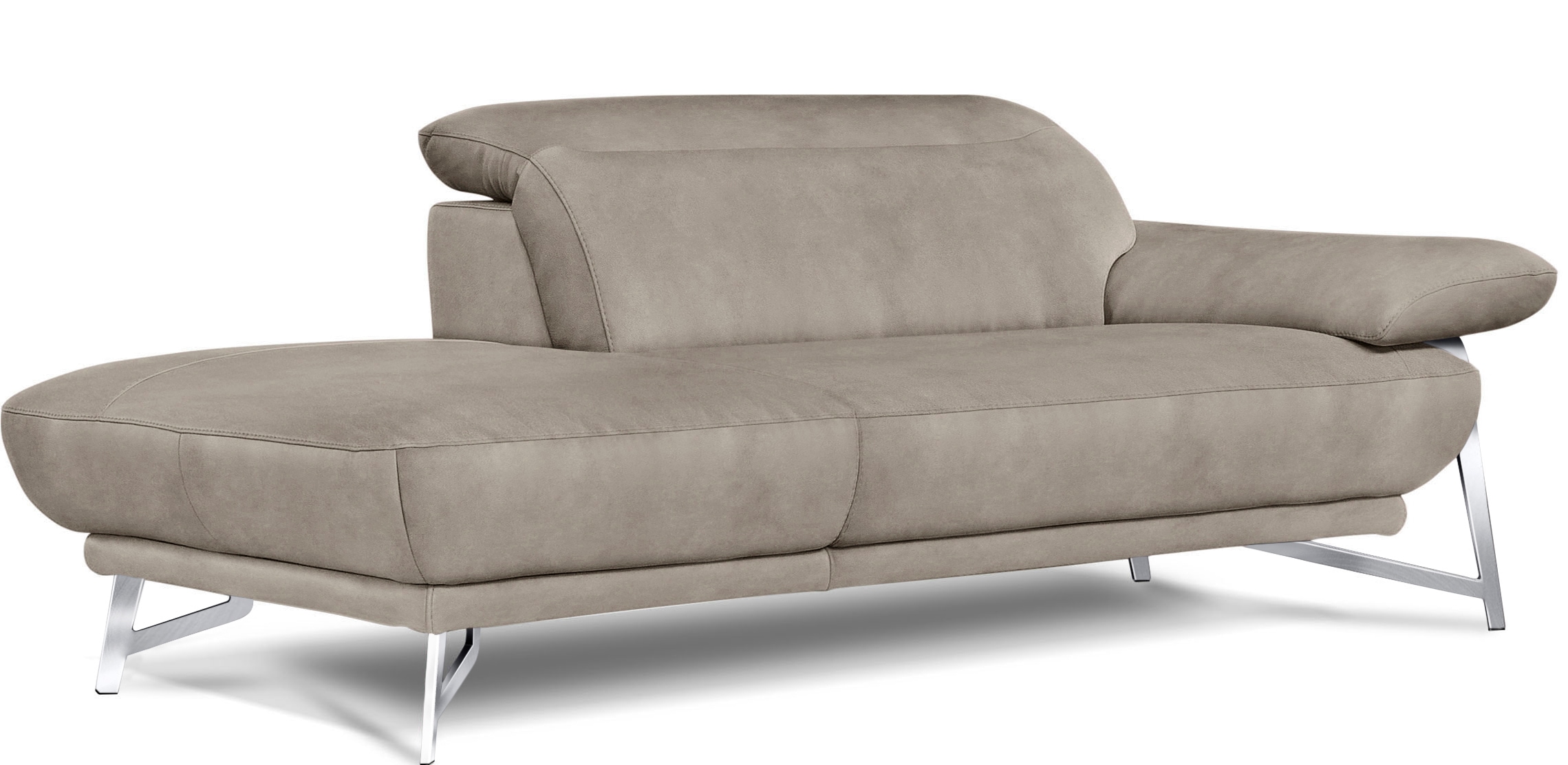 Egoitaliano Ottomane »Anais, erstklassiges Designsofa, Breite 179 cm, Fussfarbe chrom« Kopfteil verstellbar, Luxus-Microfaser Lederoptik, opal grau