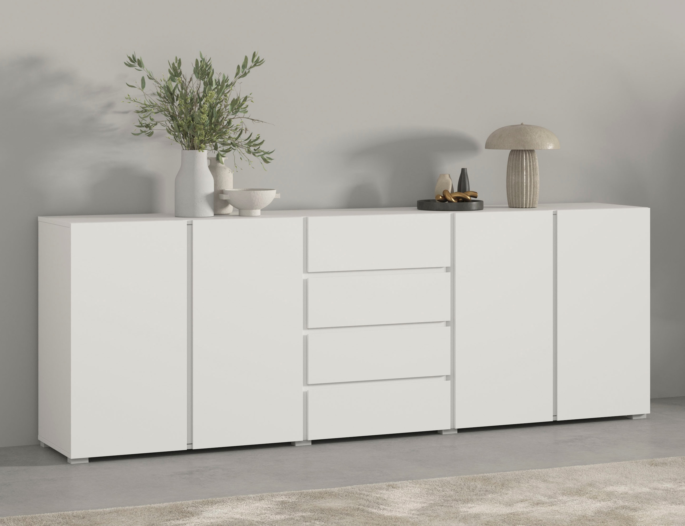 GOODproduct Buffet »Metric,Breite 222 cm, grifflose Kommode 4 Türen/4 Schubkästen« commode à tiroirs avec beaucoup de rangement, étagères réglables