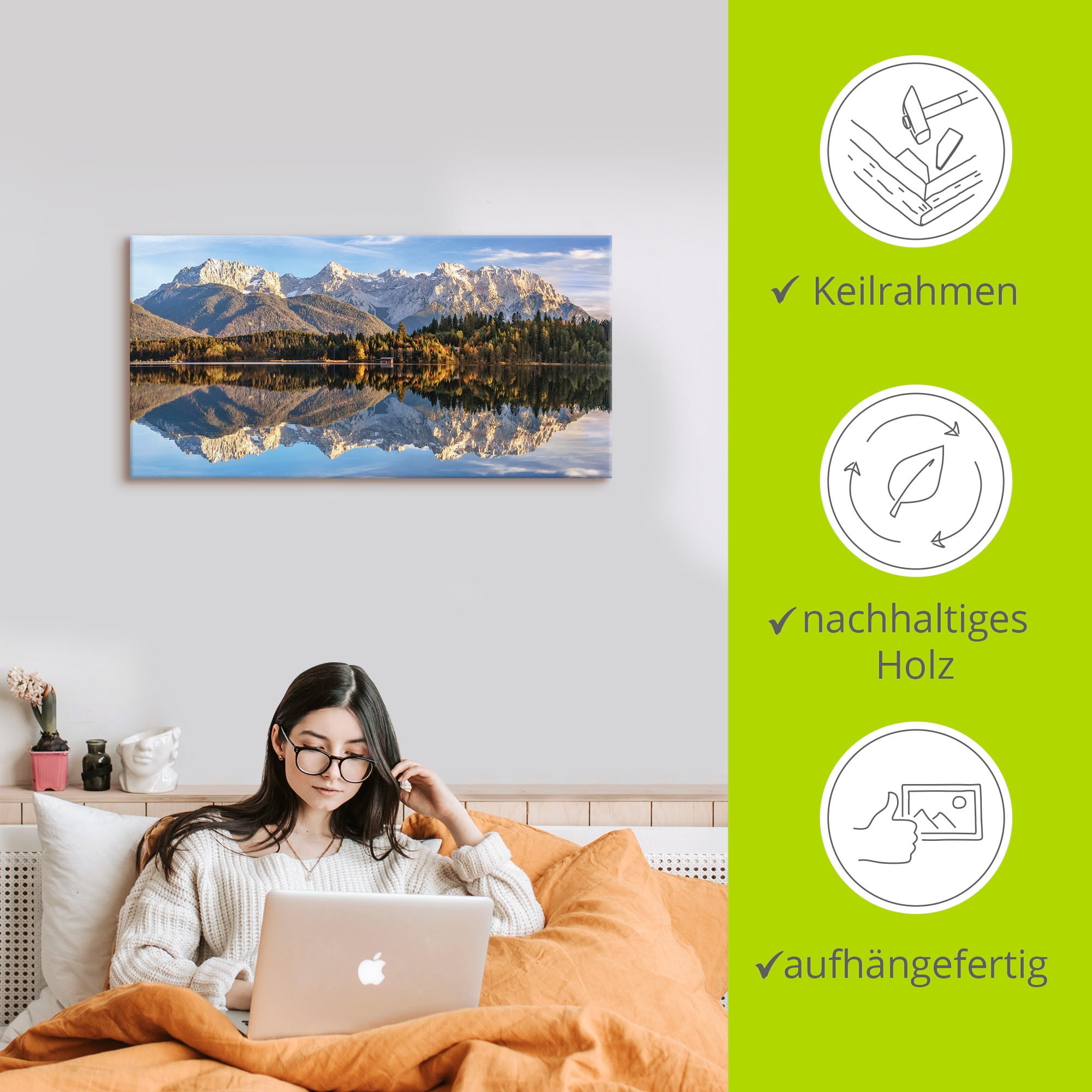 Artland Tableau sur toile »Karwendelblick am Barmsee« 1 cuis tlg. als Leinwandbild, Wandaufkleber in verschied. Grössen