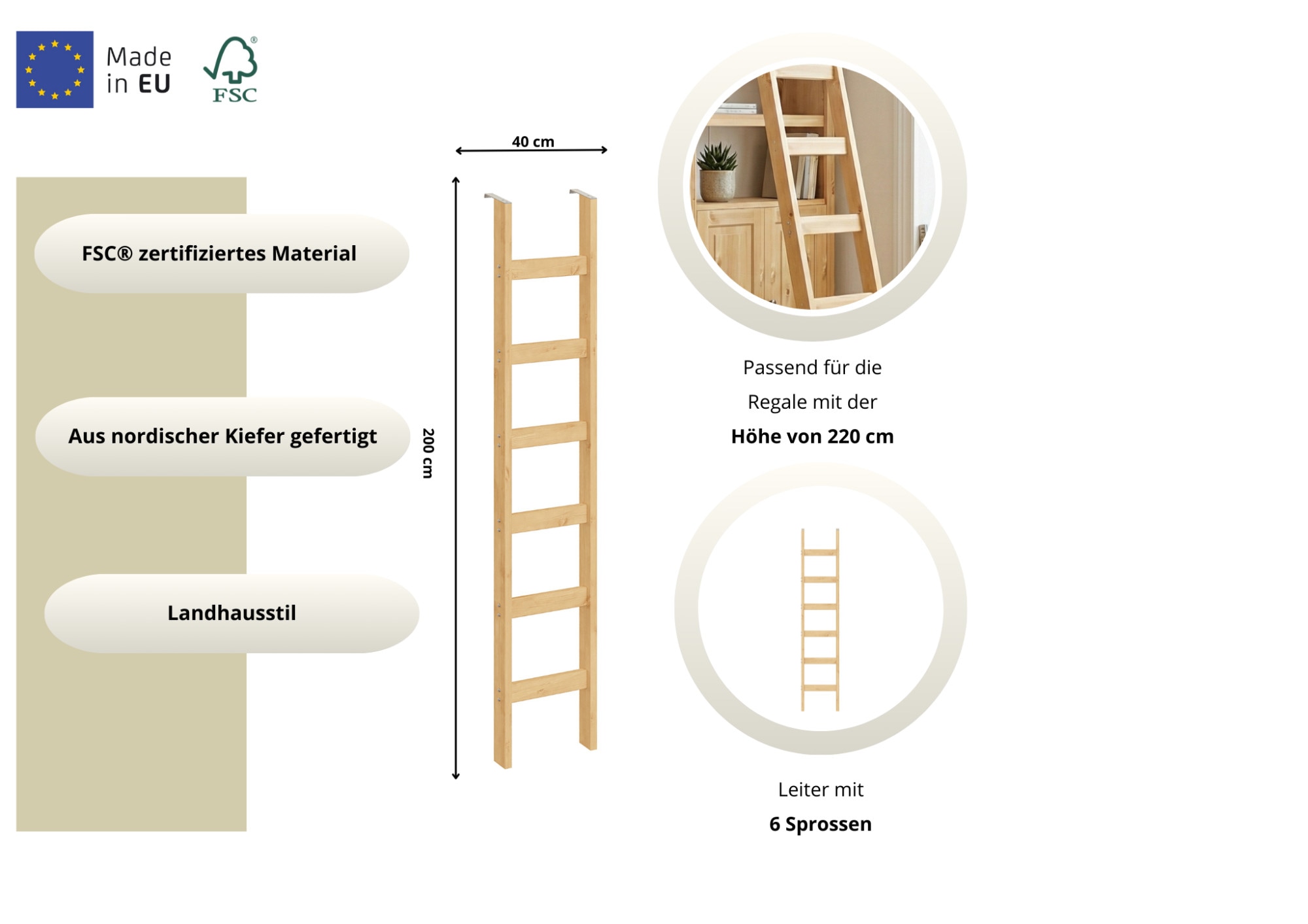 GOODproduct Leiterregal »Soeren« aus massiver Kiefer, funktionales Design, FSC®-zertifiziert