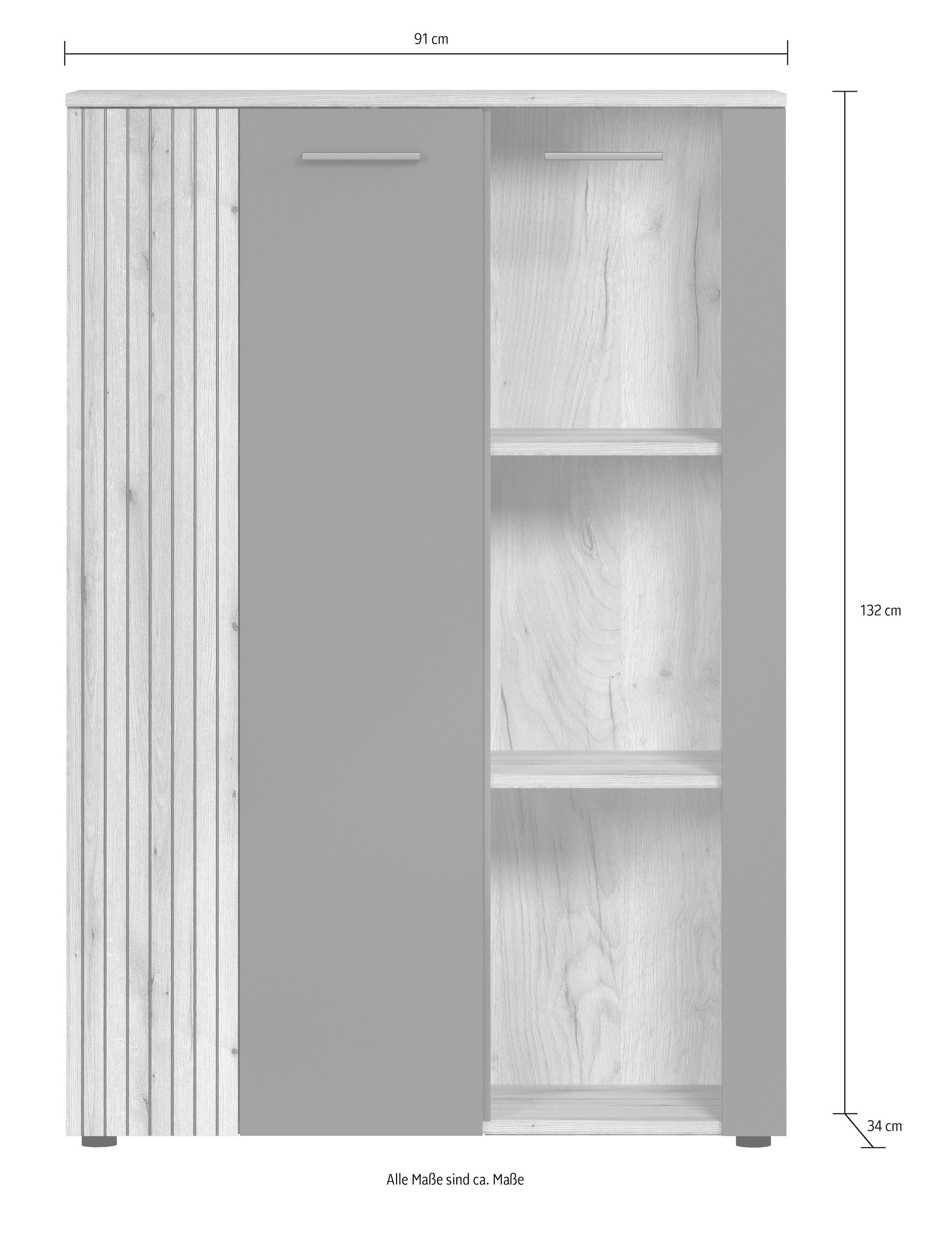 Home affaire Buffet haut »Estepona« 1 cuis tlg. vitrine, porte à effet rainuré, largeur 91 cm