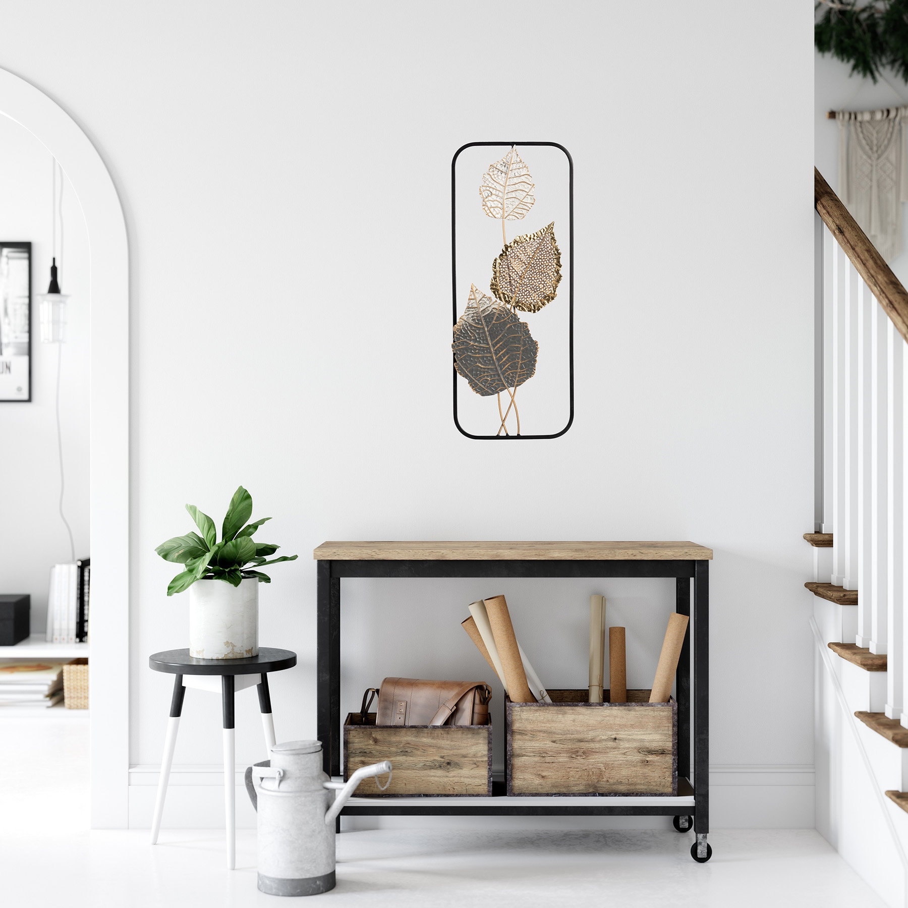 Bönninghoff Tableau métallique »BLÄTTER 25x61 cm – Deko modern« Feuilles | Images de feuilles | Plantes Décoration murale