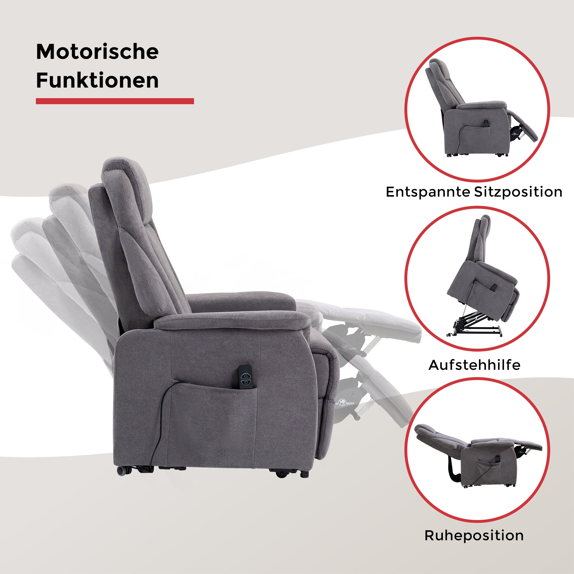 Duo Collection TV-Sessel »Toronto XXL mit elektrischer Aufstehhilfe und Relaxfunktion« bis 150kg belastbar, Taschenfederkern, Stahlwellenunterfederung