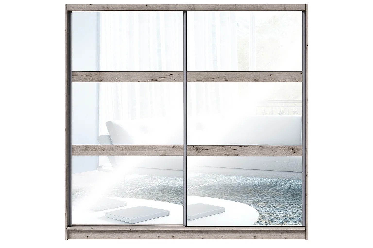 Home affaire Armoires à vêtements »PRESSAC mit viel Stauraum, 10 Fächer, 2 Kleiderstangen, Breite 230cm« Garderobe mit 2 Schiebetüren und Spiegel, Masse B/T/H: 230/62/215 cm