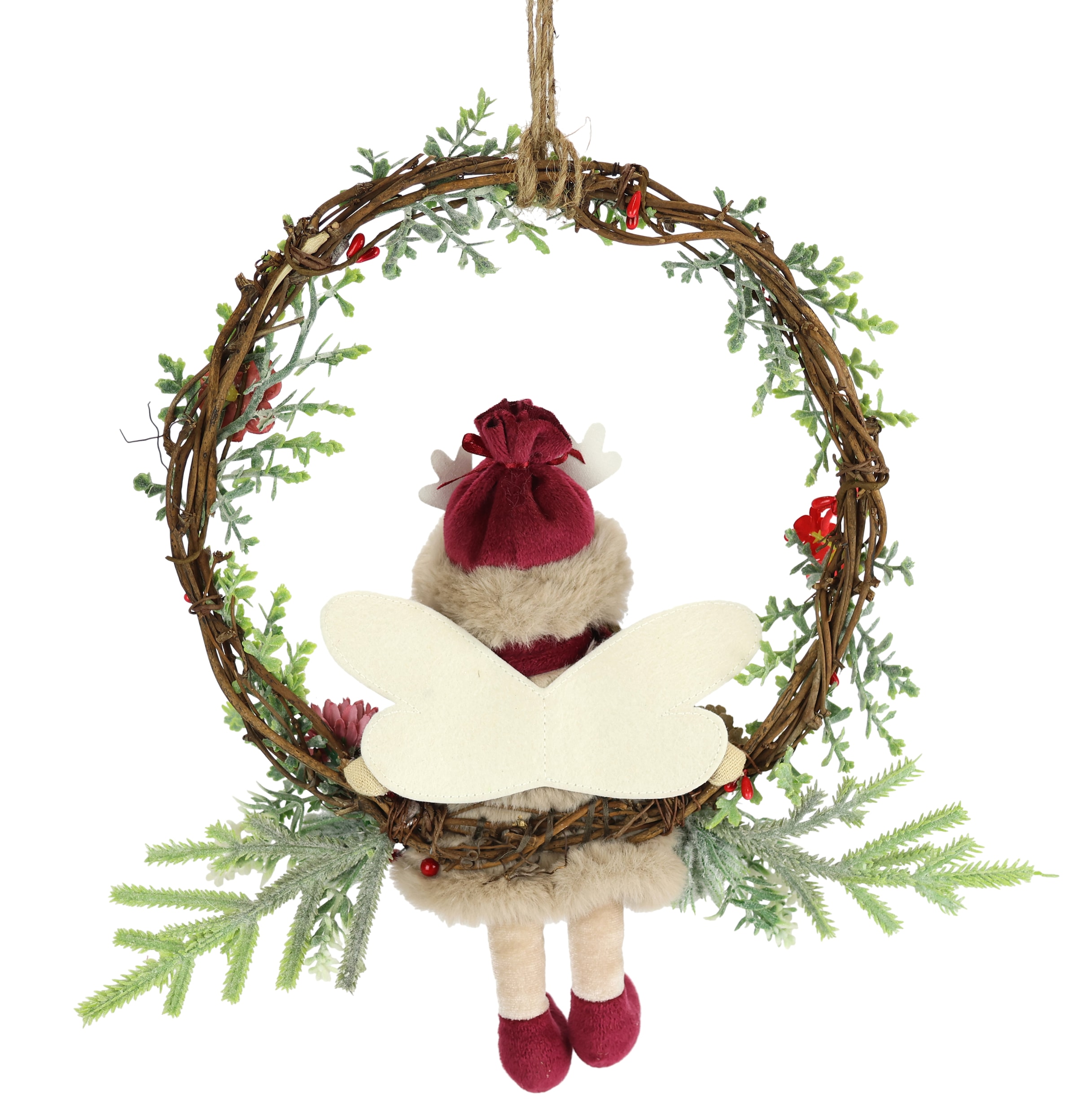 I.GE.A. Kunstkranz »Tannen-Kranz Elfe/Beeren/Tanne« Dekorierter Weihnachtskranz Deko Weihnachtsdeko Türkranz Adventskranz