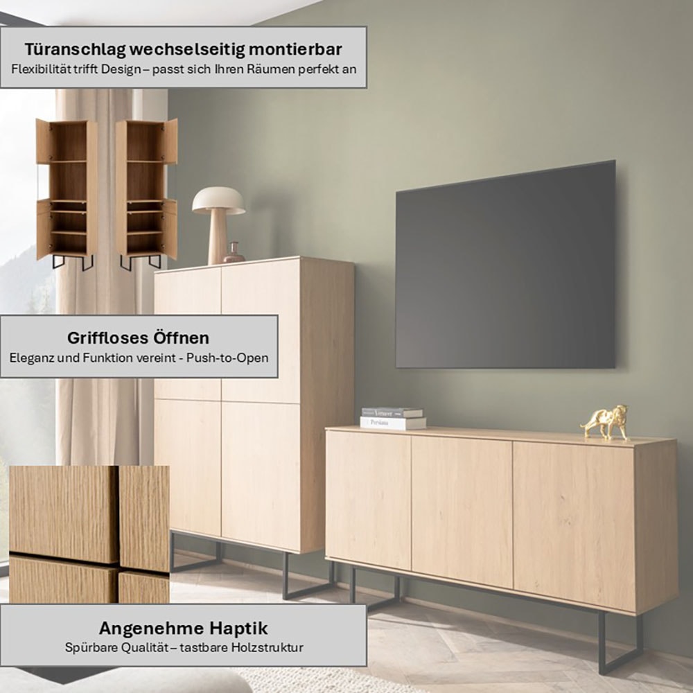 Home affaire Meuble mural »Lund, moderne Anbauwand, Wohnzimmer-Set in Stone Oak« 2 cuis tlg.