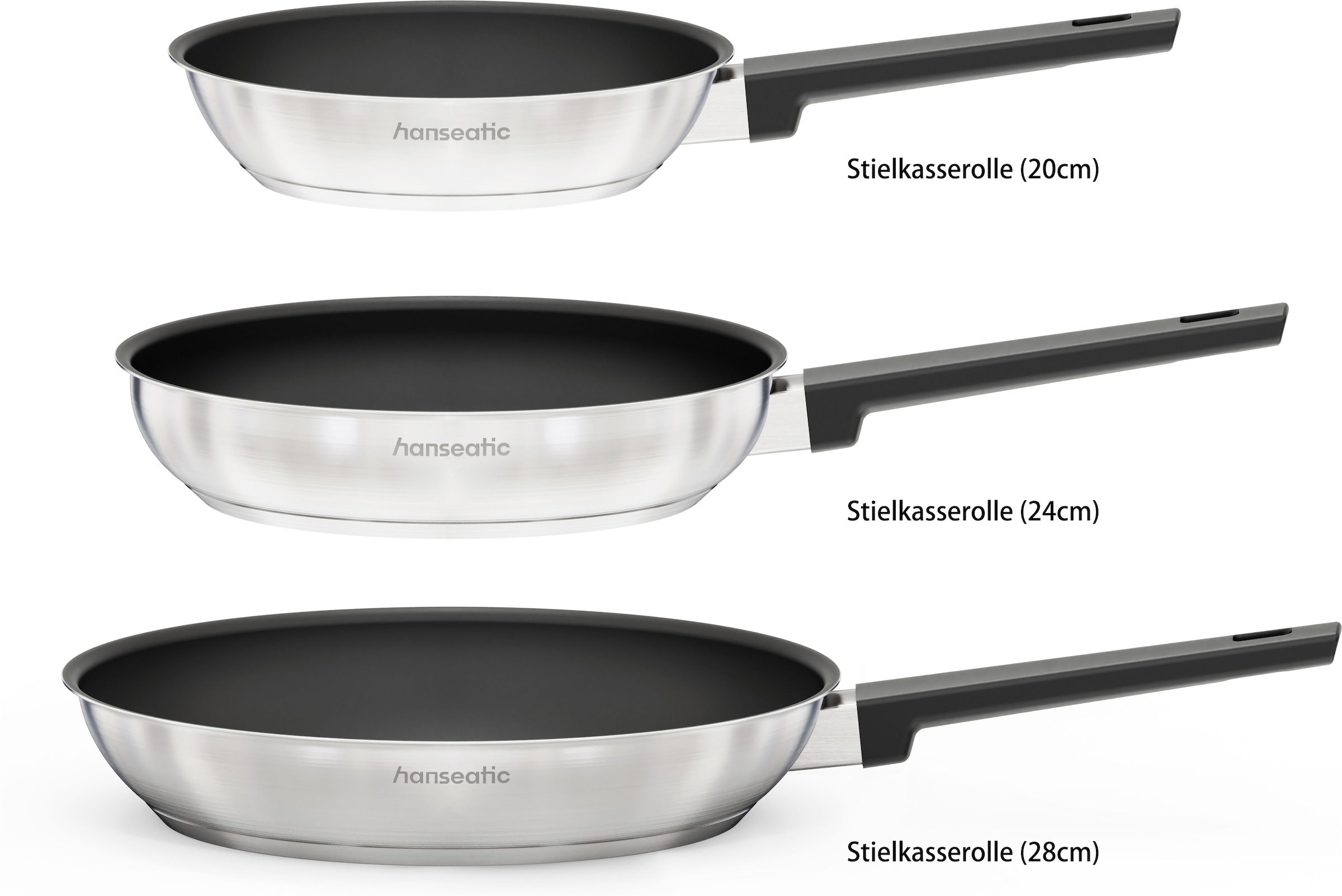 Hanseatic Pfannen-Set »SMART« Edelstahl 18/10 Set, 1x Pfanne Ø 20 cm, 24 cm und 28 cm, 3 tlg. Pfannen mit Antihaftbeschichtung, für alle Herdarten, inkl. Induktion