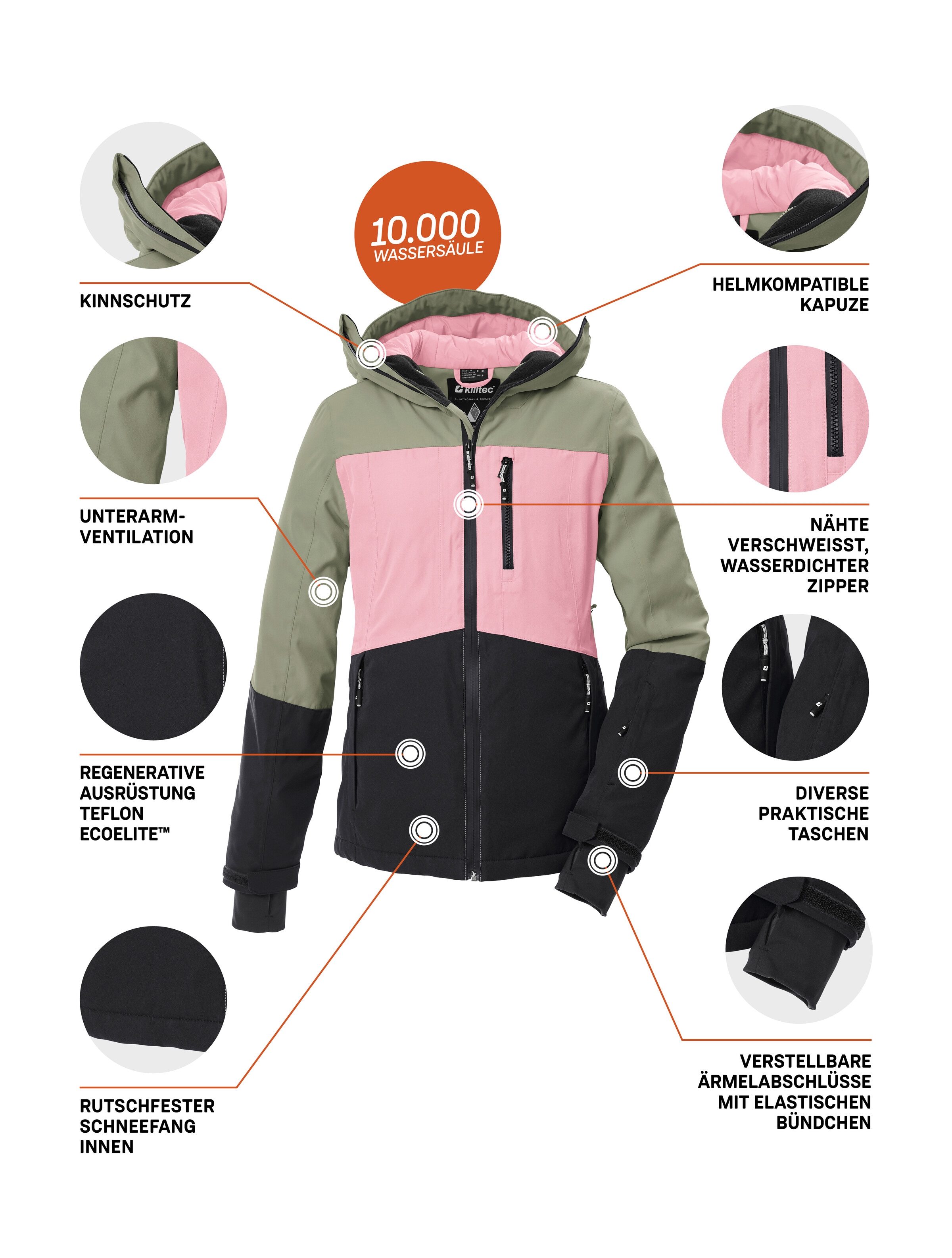 Killtec Veste de ski »KSW 277 WMN SKI JCKT« Veste femme imperméable avec pare-neige, réglable et respirante