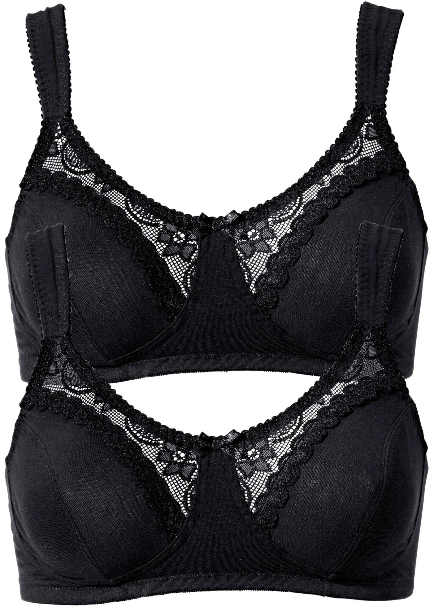 bonprix Soulève-buste »BH ohne Bügel mit Baumwolle (2er Pack)« Packung, 2 cuis im praktischen 2er Pack, mit Spitze an der oberen Hälfte der Cups