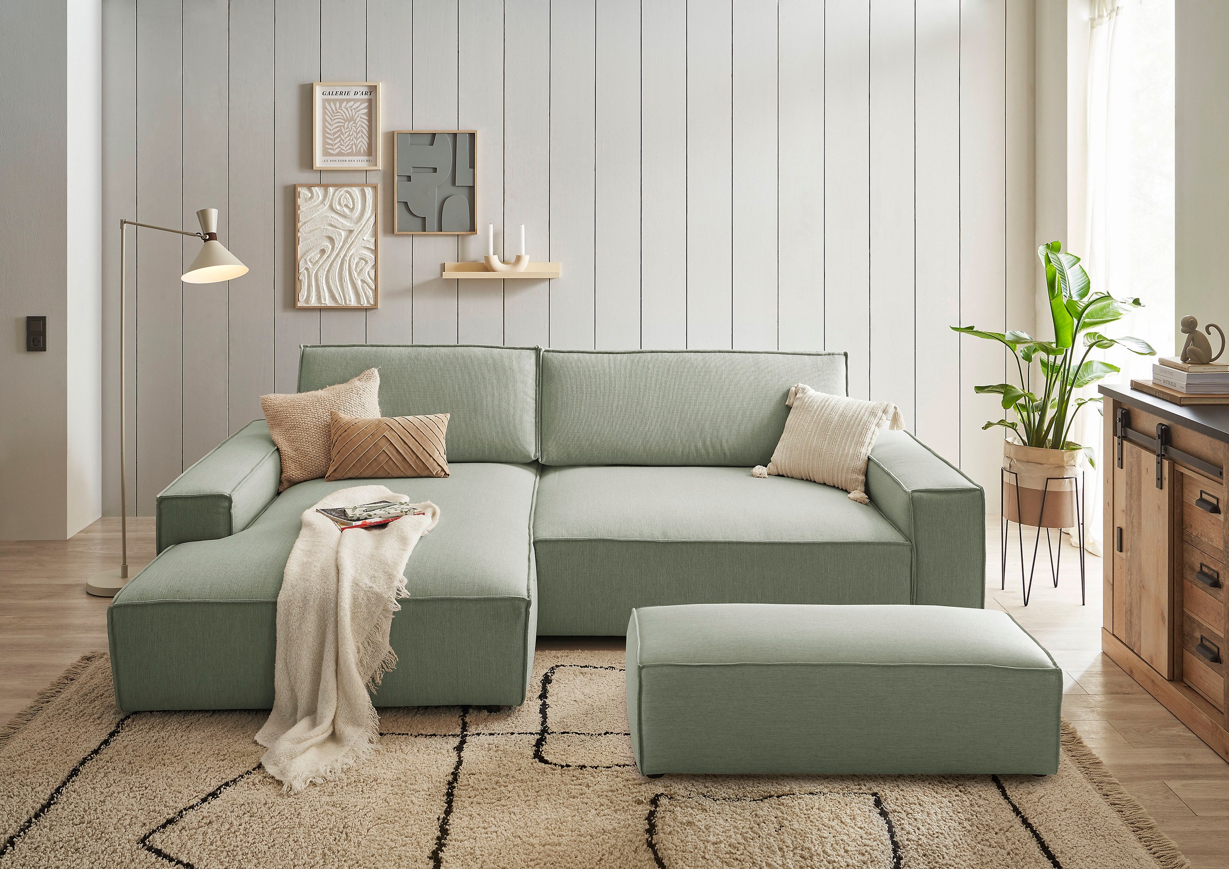 Home affaire Hocker »NEU: SHERWOOD XXL, Polsterhocker, Cord, Webstoff« rechteckig, bequemer Sitzkomfort, 130/60/44 cm, Krokodilverbinder