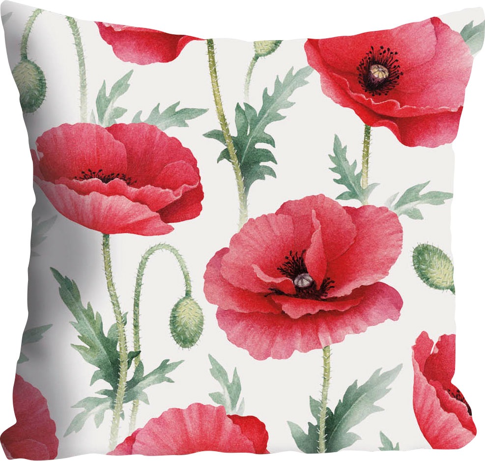 queence Coussin décoratif »Leon« Kissenhülle,Mohnblumen,Rot,Blumen,Floral,Natur,Dekorativ,Lebendig