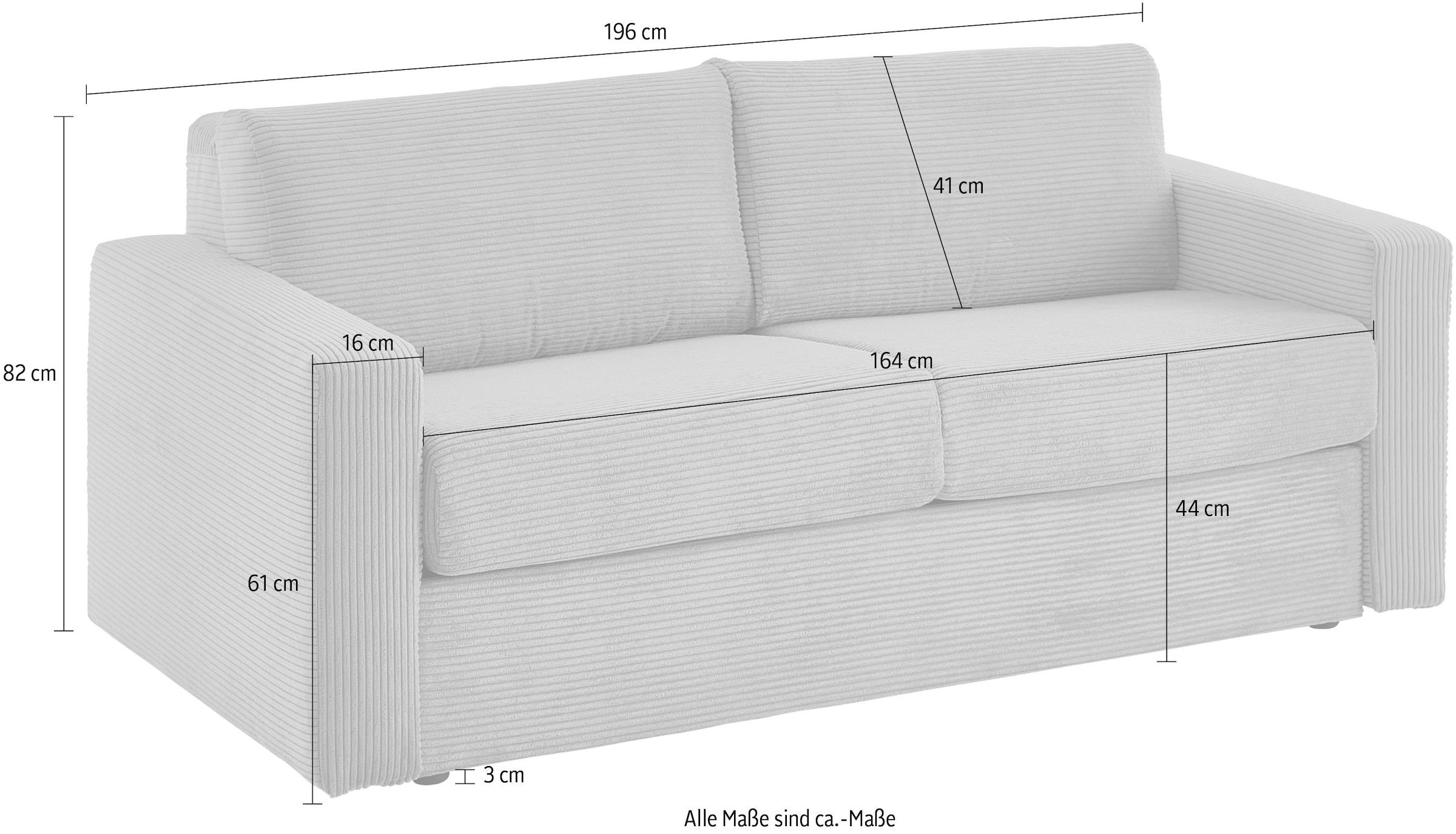 ATLANTIC home collection Canapé-lit »Rolando, B: 196 cm, Liegefl. 140x190 cm« mit komfortabler Matratze, Dauerschlafsofa