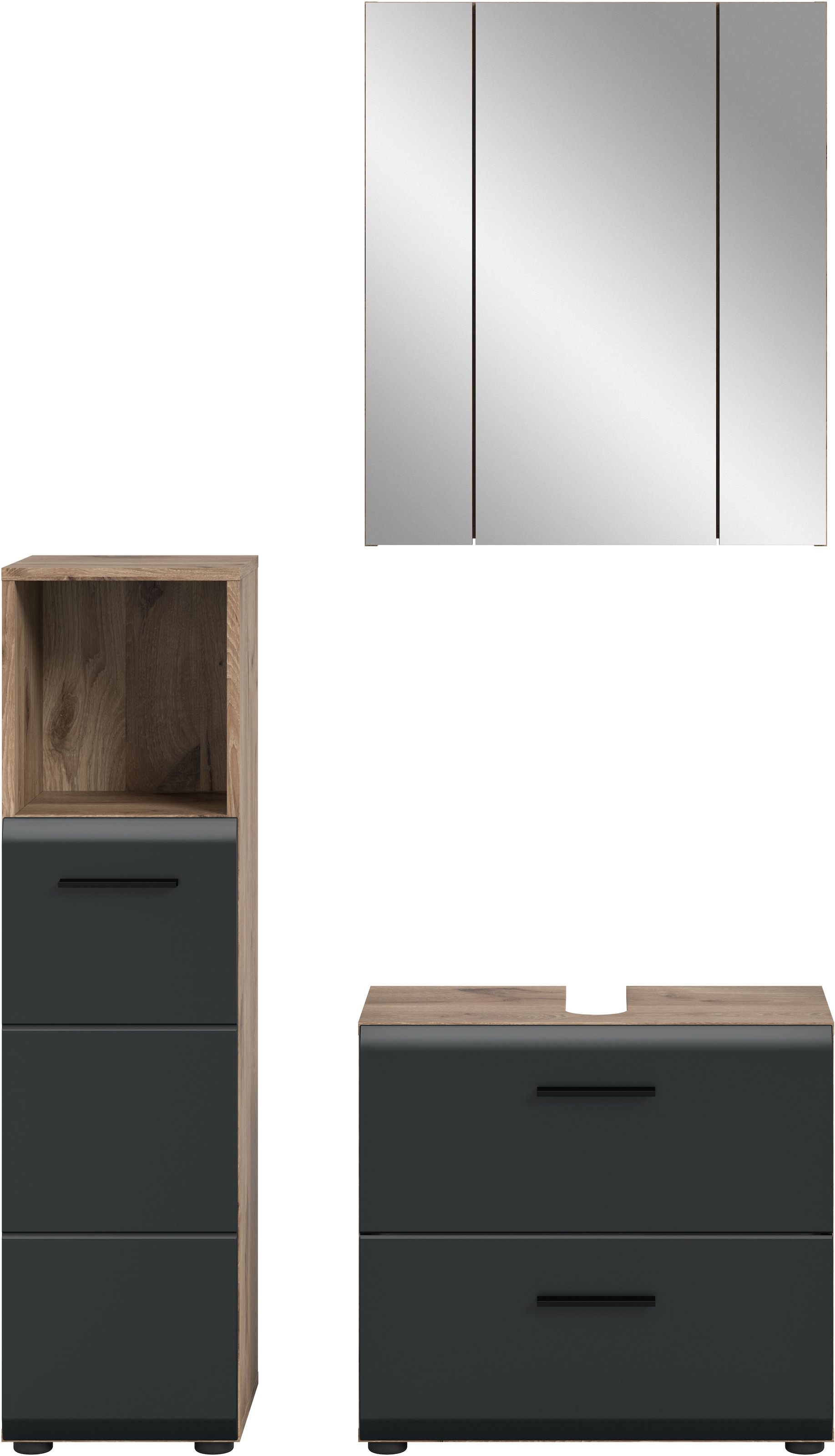 welltime Badmöbel-Set »FLORENZ, TOPSELLER!, 3-teilige Badkombination, hochwertige MDF-Front« best. aus: Midischrank hoch, Waschbeckenunterschrank, Spiegelschrank, 