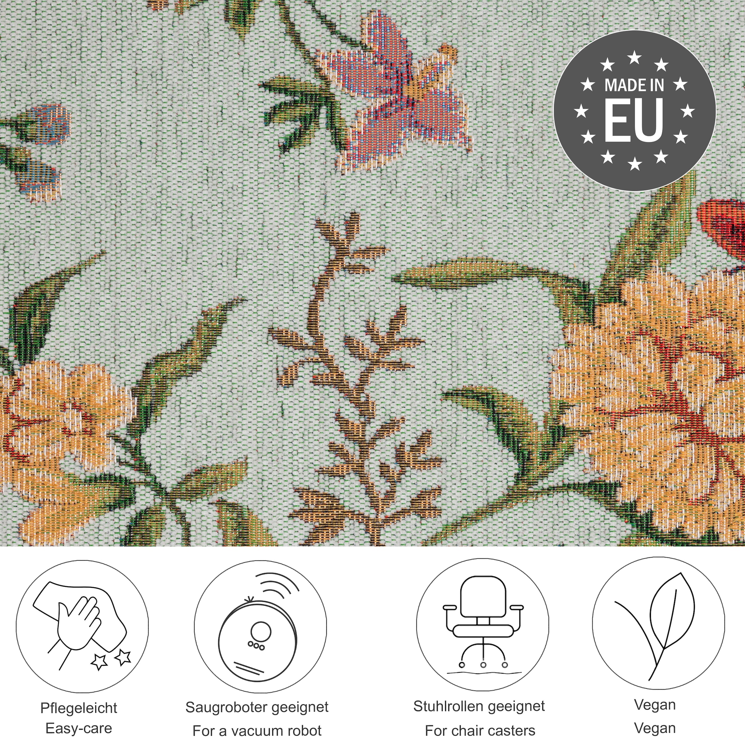 THEKO Teppich »Flomi Sagrini« rechteckig 4 mm Höhe Flachgewebe, Pastell-Farben, Blumen Design, mit Bordüre
