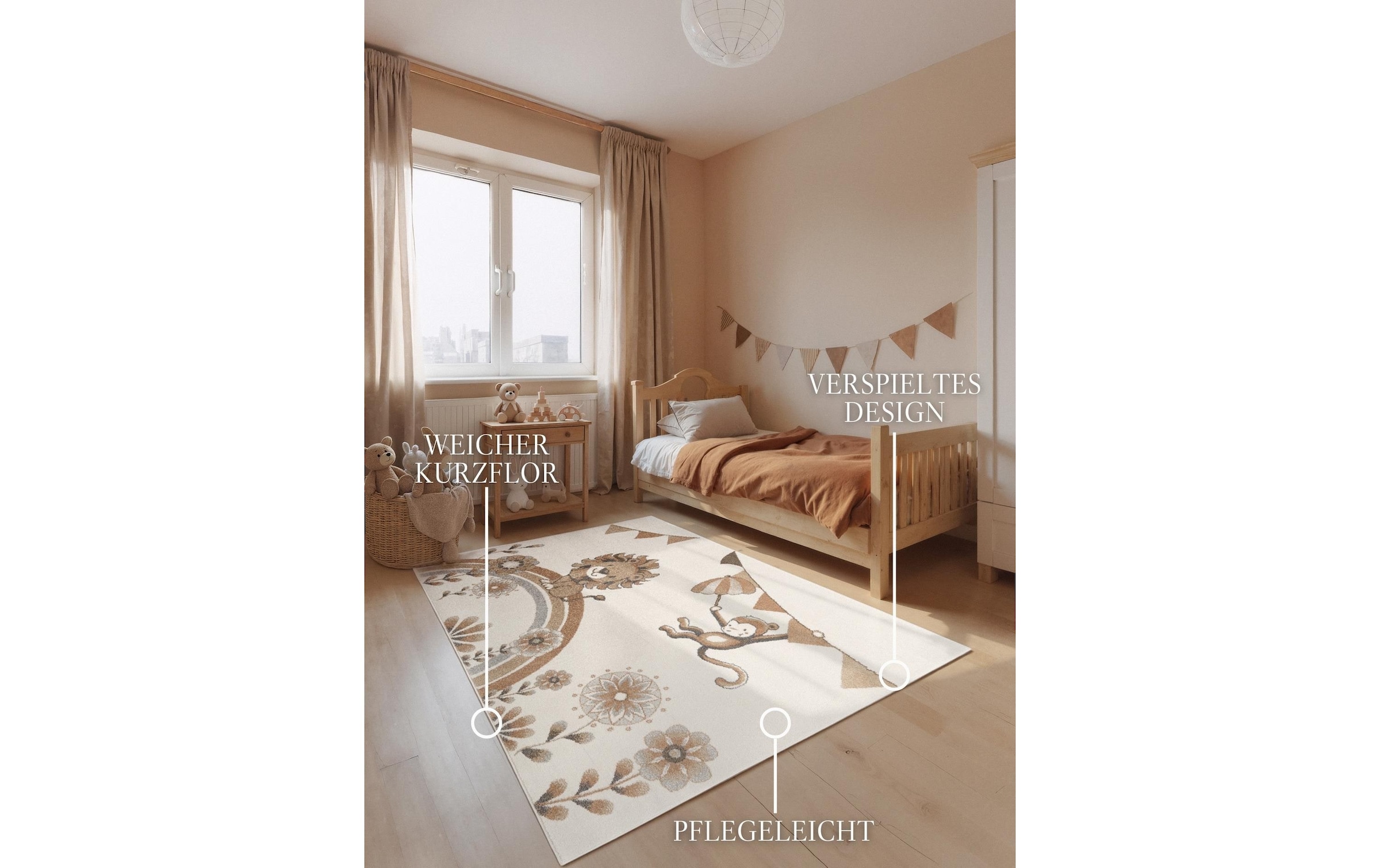 Villeroy & Boch Tapis pour enfants »Roar like a Lion Summer Party Teppich« Rectangulaire 9 mm Höhe Spielteppich weich, Kinderzimmer, Boho Kids Spielunterlage, Tieremotiv